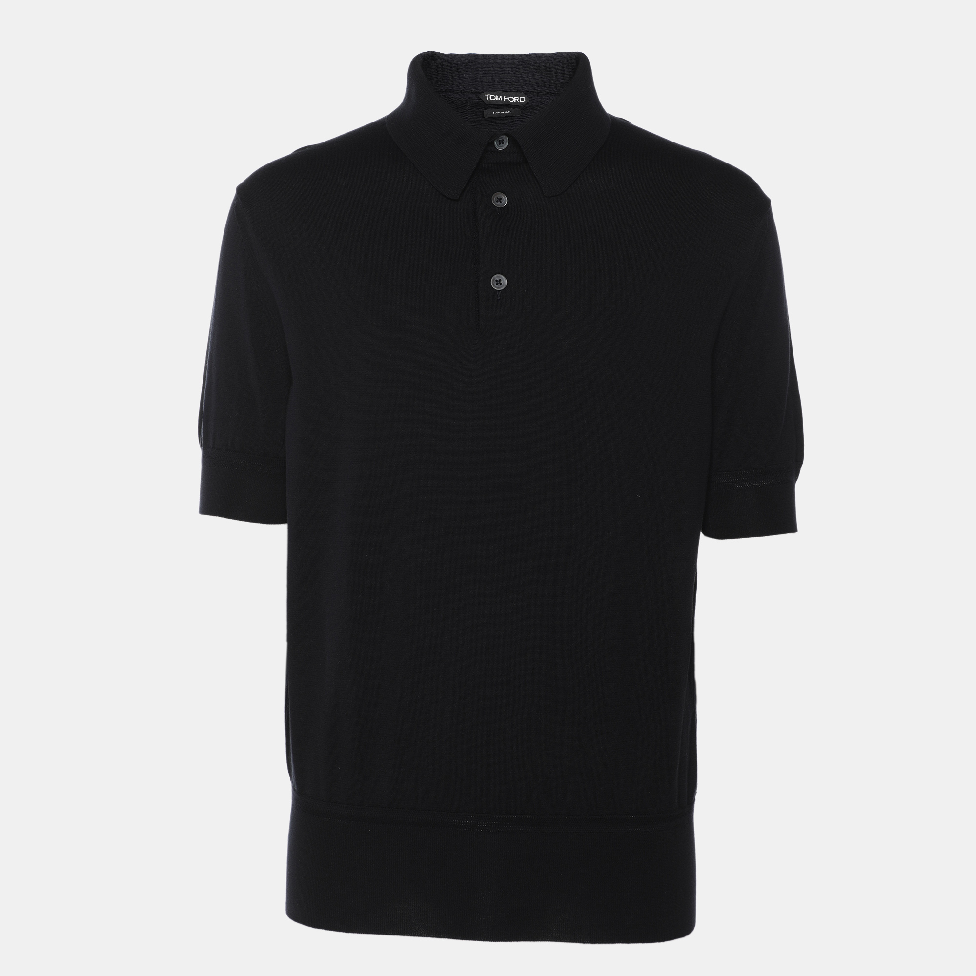 

Tom Ford Black Cotton Knit Polo T-Shirt XL