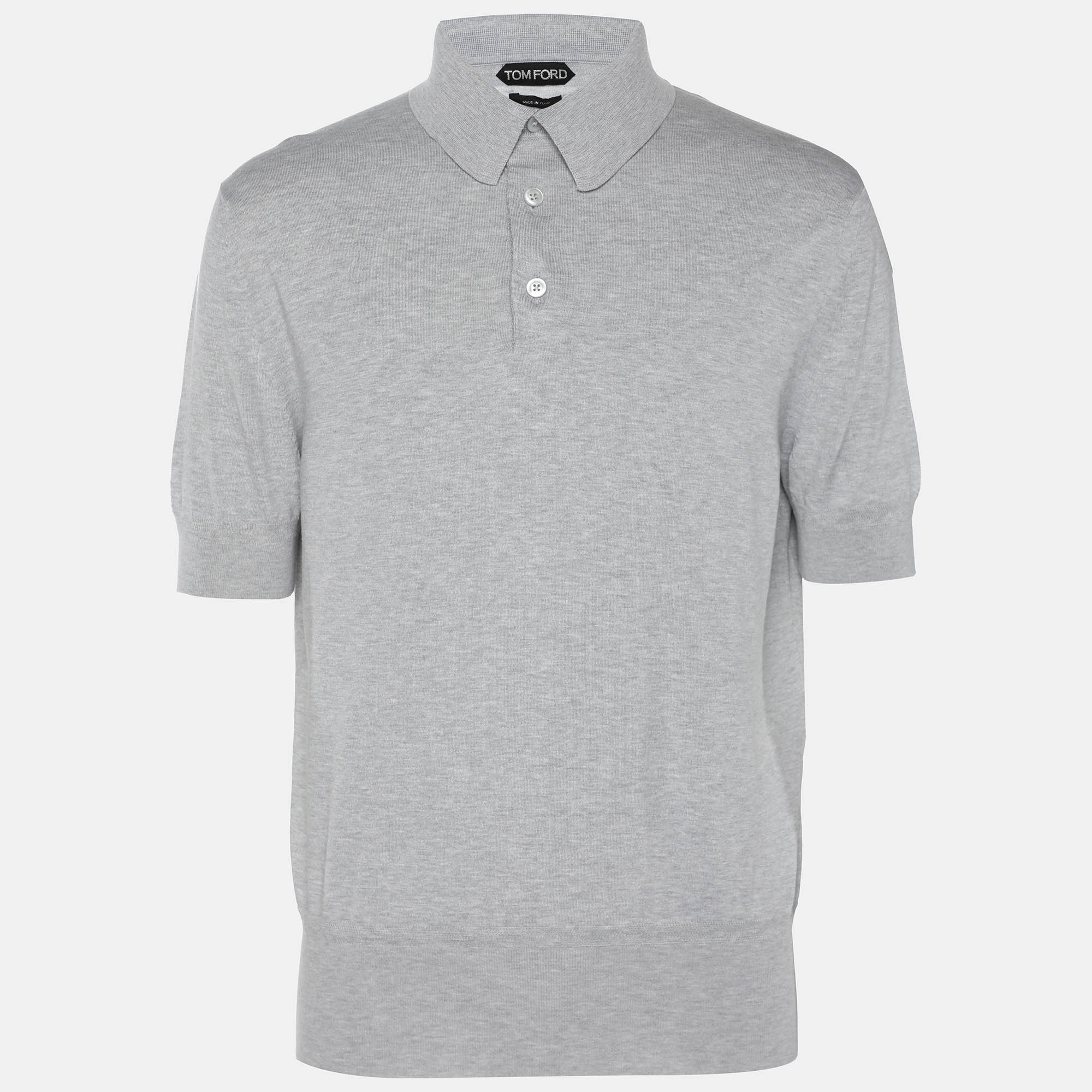 

Tom Ford Grey Cotton Knit Polo T-Shirt XL