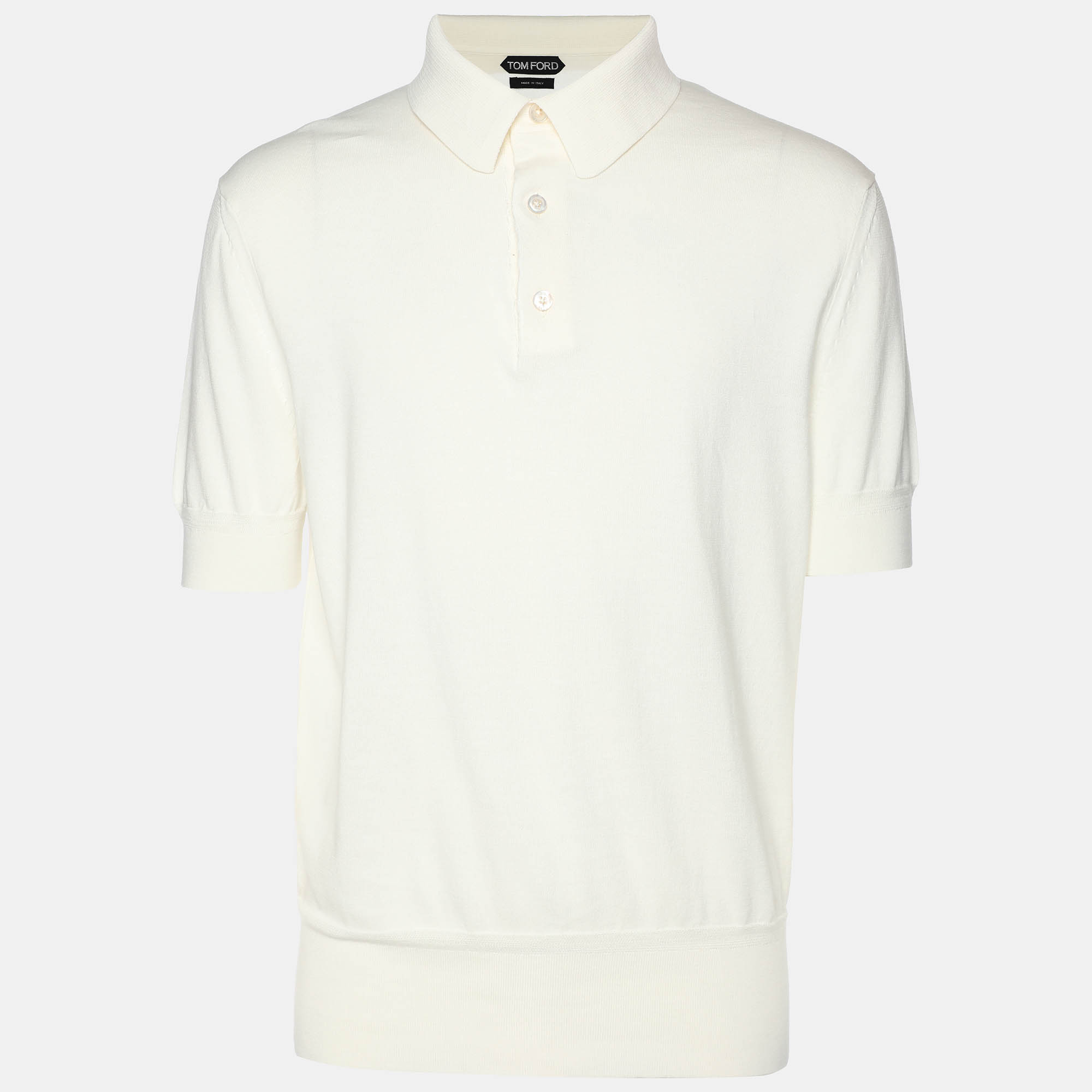 

Tom Ford Cream Cotton Knit Polo T-Shirt XL