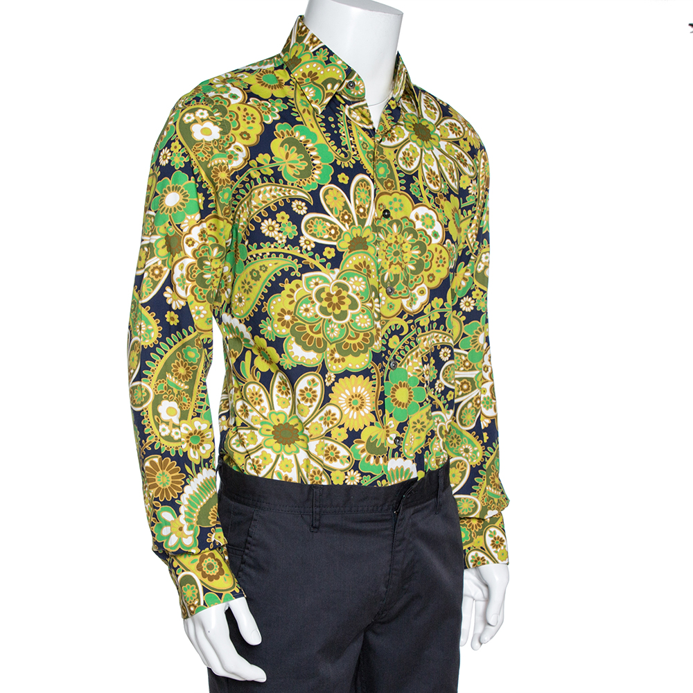 

Tom Ford Green Floral Print Cotton Long Sleeve Shirt
