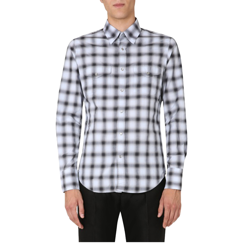 Pre-owned Tom Ford White/black Checked Slim Fit Shirt Size Eu 41 In Multicolor