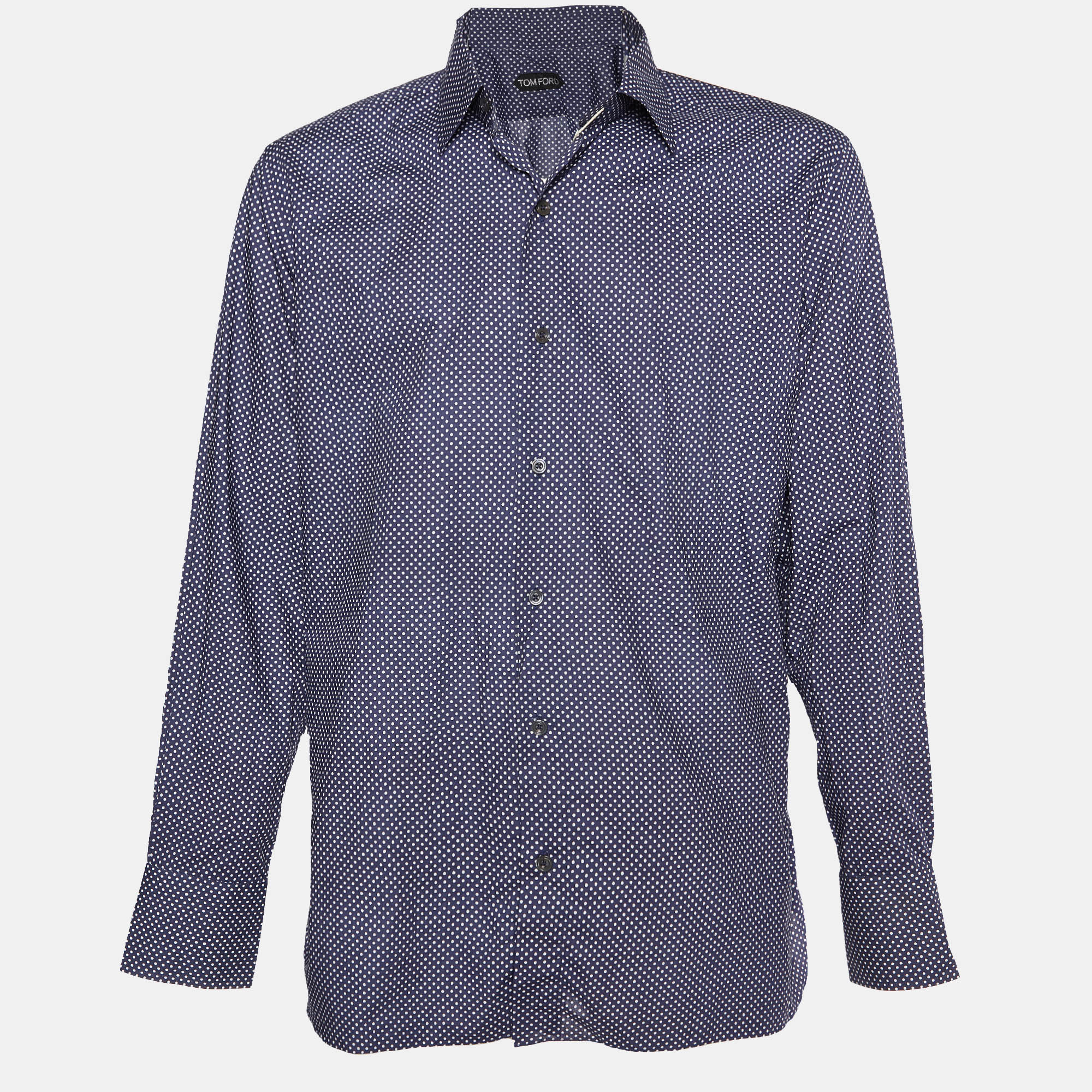 Pre-owned Tom Ford Polka Dot Button Front Shirt 44 In Blue