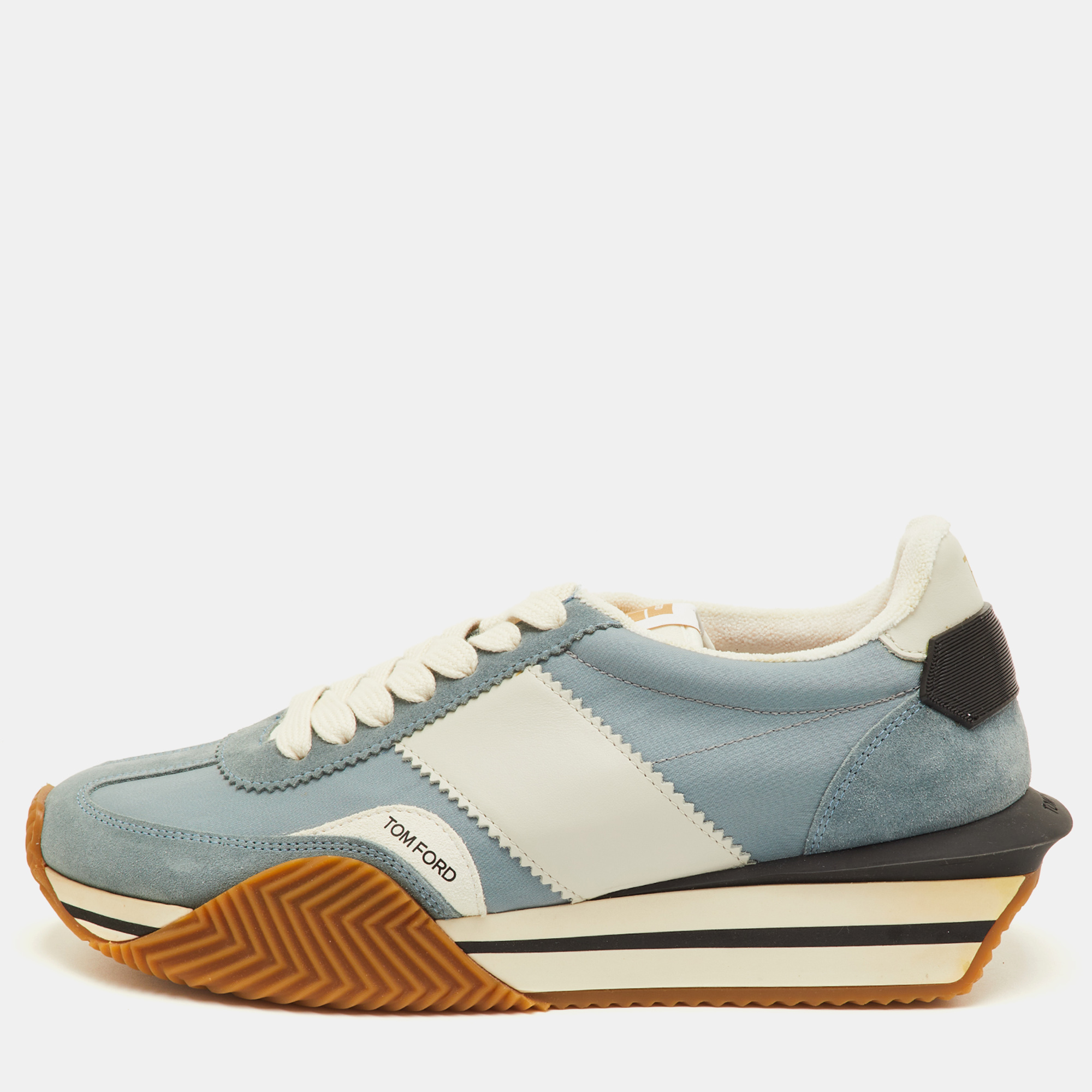 

Tom Ford James Size 42 Light Blue/Grey Canvas and Suede Low Top Sneakers