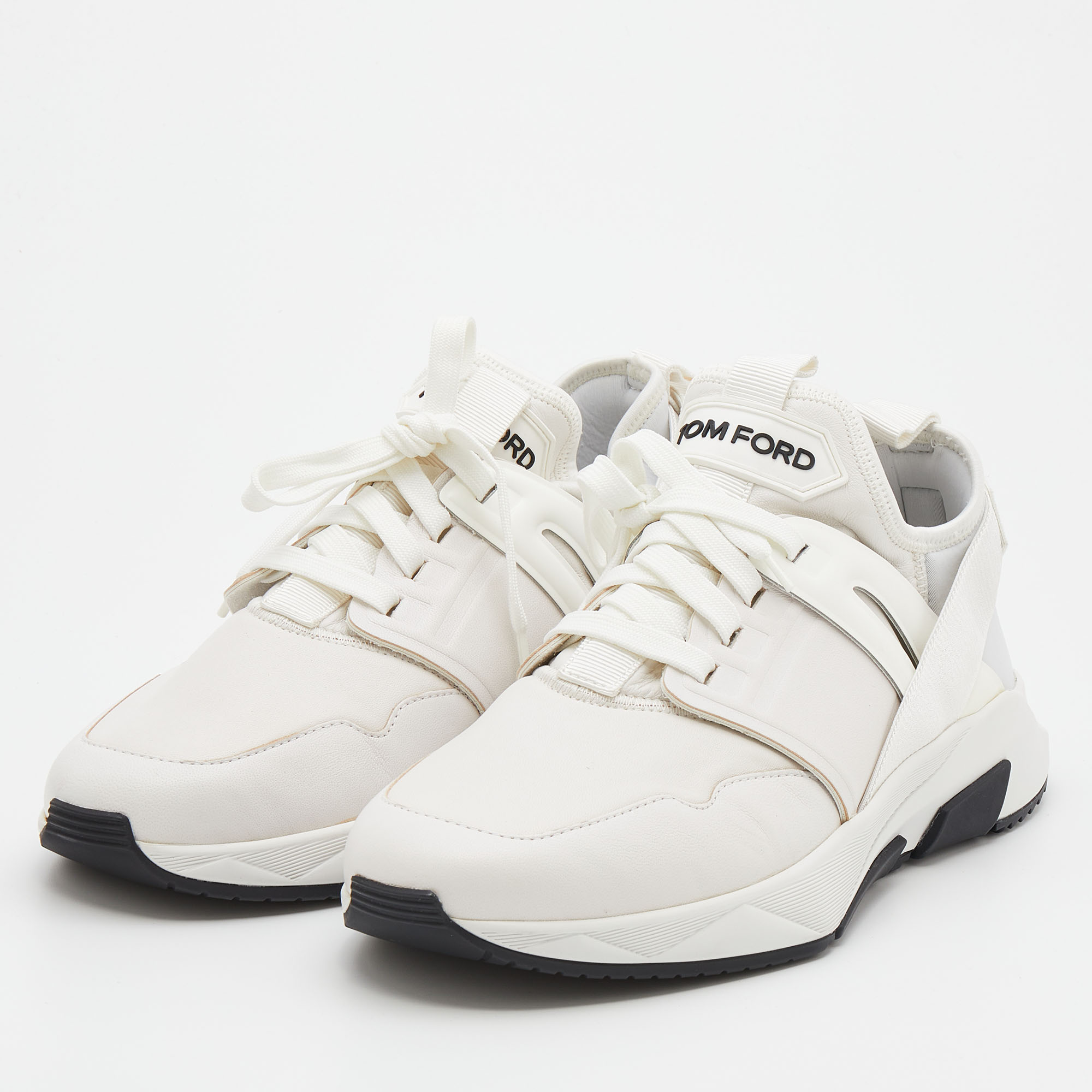 

Tom Ford White Leather and Neoprene Jago Sneakers Size