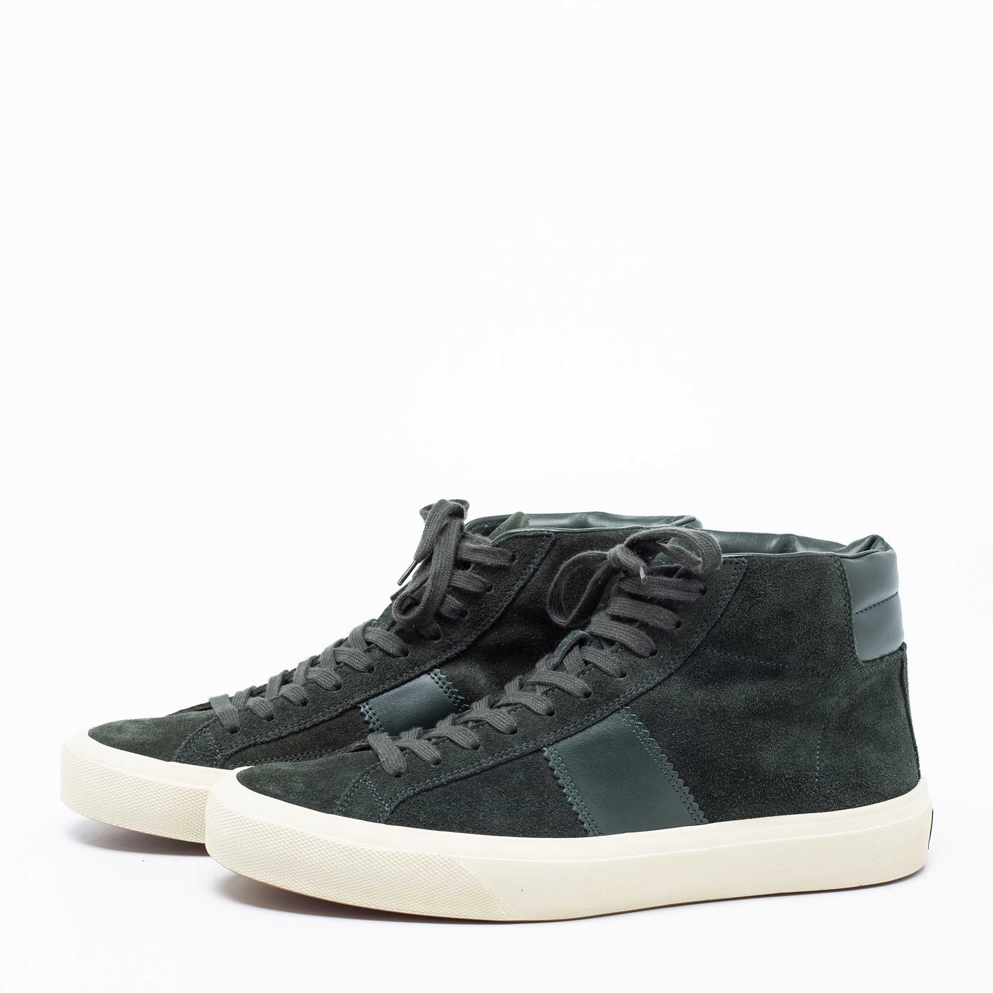 

Tom Ford Green Suede and Leather Cambridge High-Top Sneakers Size