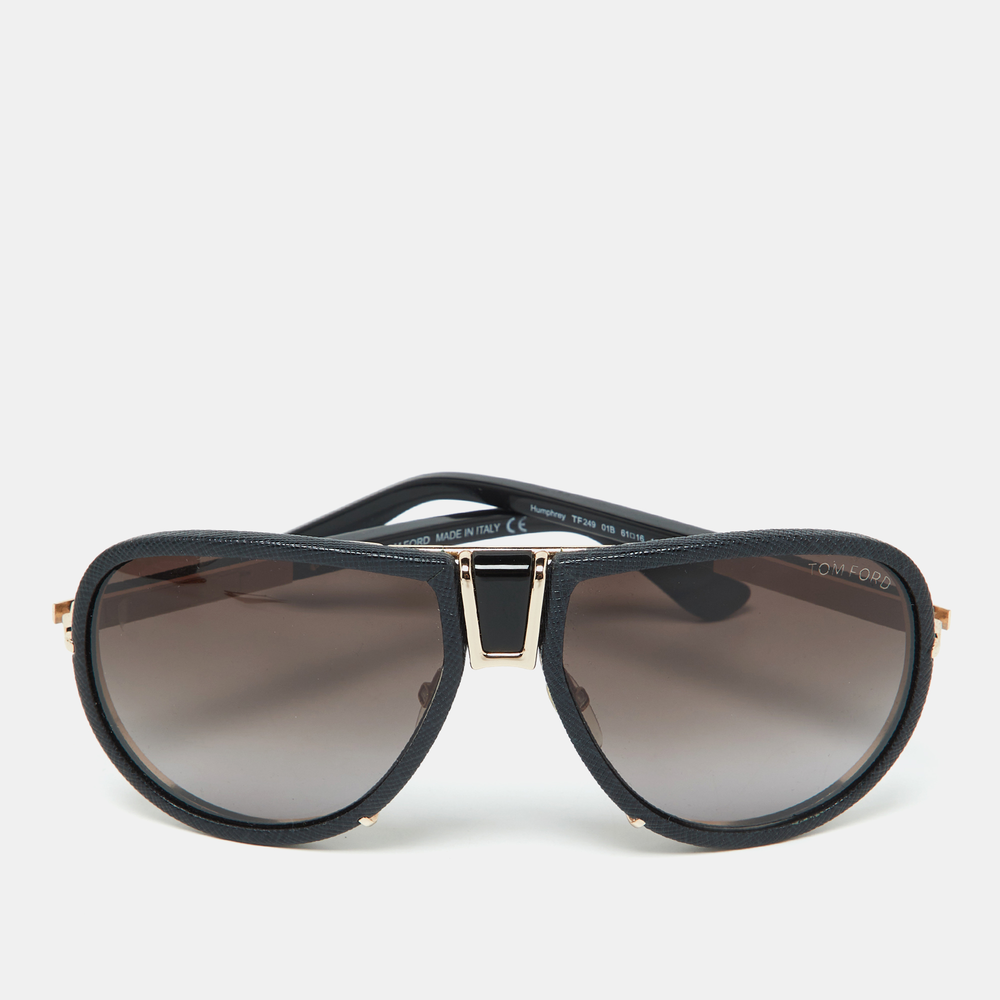 

Tom Ford Black Leather/ Brown Gradient TF249 Humphrey Aviator Sunglasses