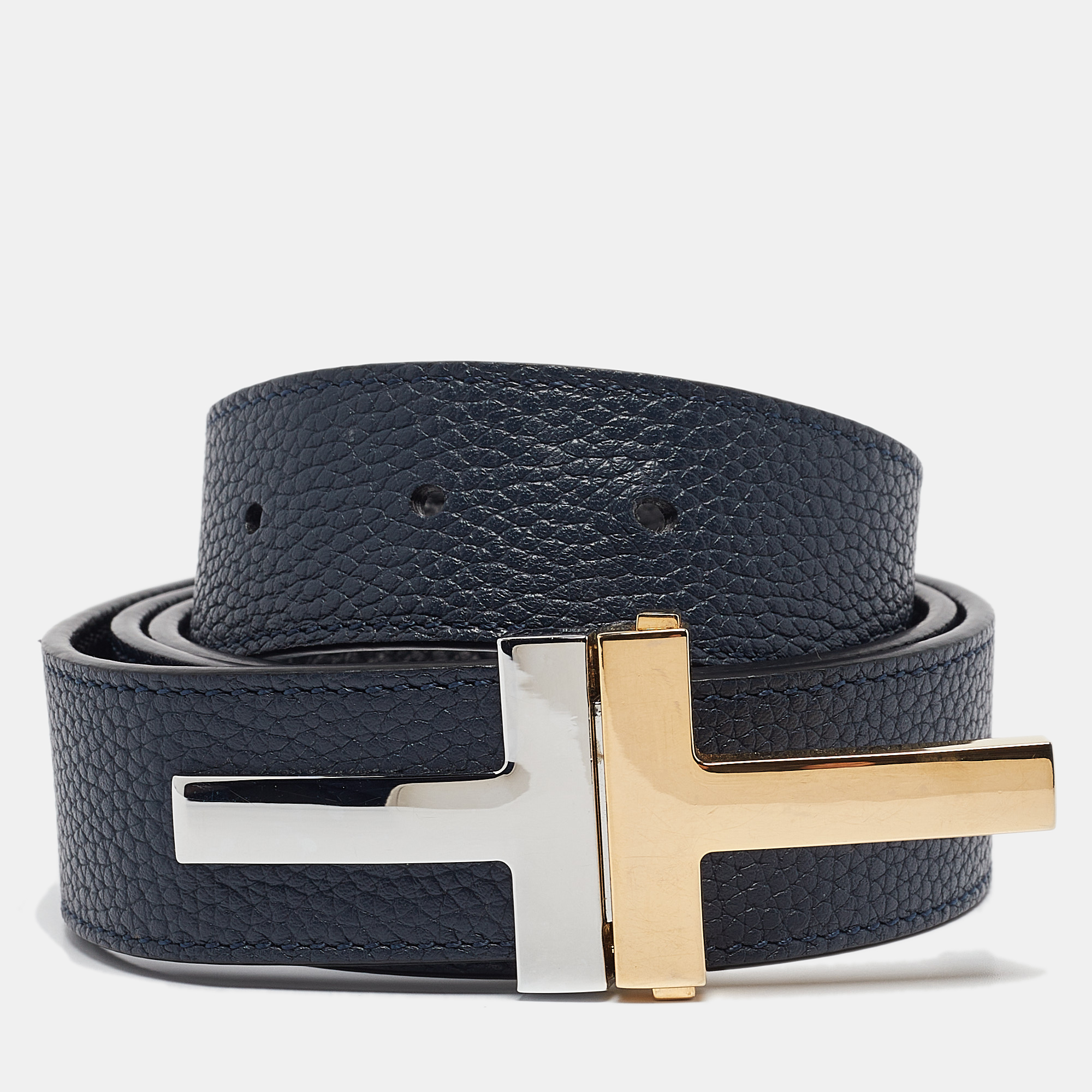 

Tom Ford Black Leather Double T Logo Waist Belt