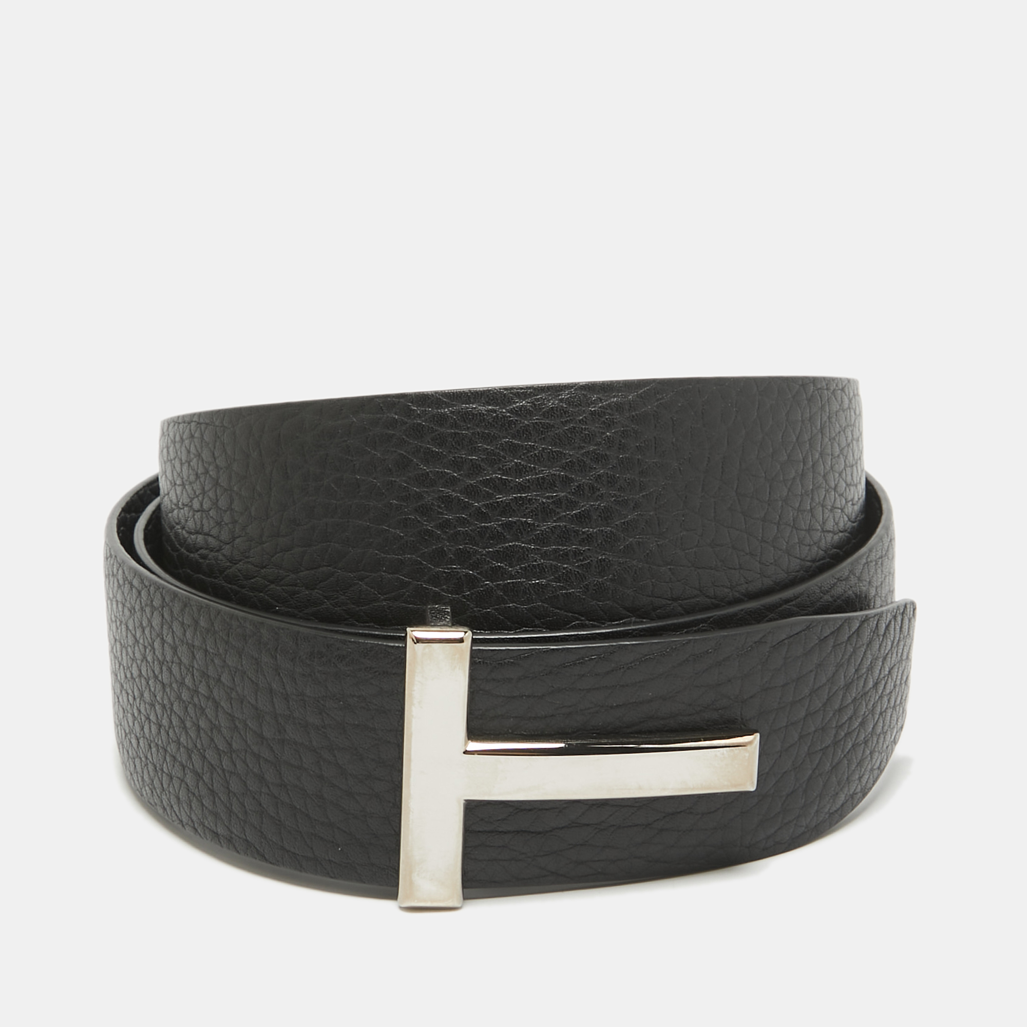 

Tom Ford Black/Navy Blue Leather T Icon Reversible Belt