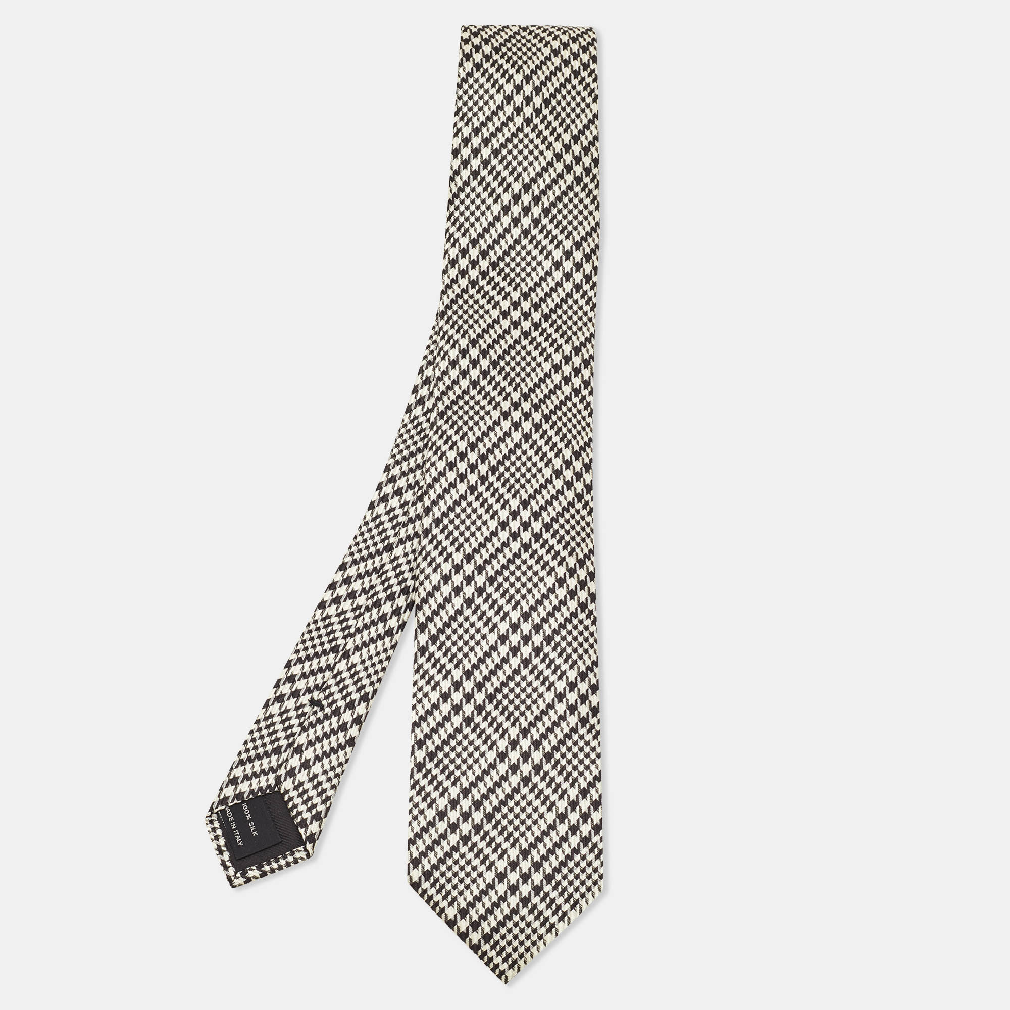 

Tom Ford Monochrome Houndstooth Pattern Silk Tie, Black