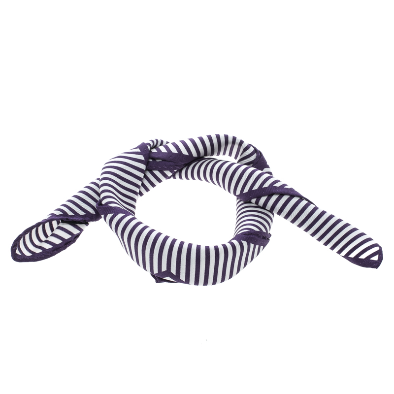 Pre Owned Tom Ford Purple and White Diagonal Striped Silk Pocket Square