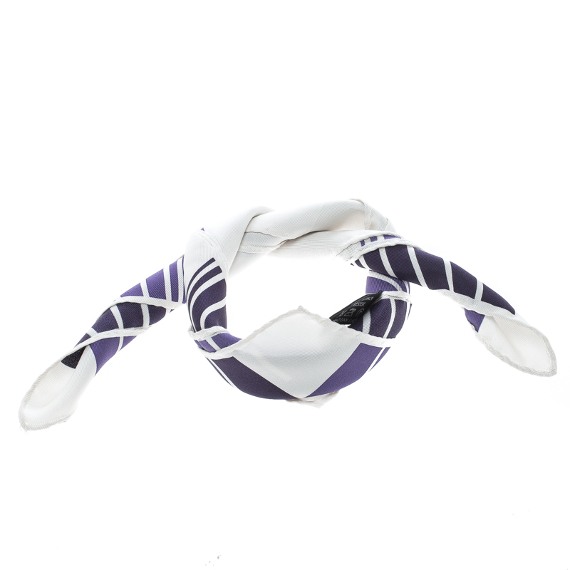 Pre Owned Tom Ford Off White and Purple Basket Weave Printed Silk Pocket Square