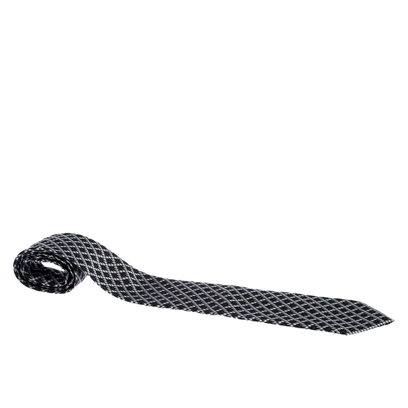 Tom Ford Grey Houndstooth Patterned Silk Jacquard Traditional Tie