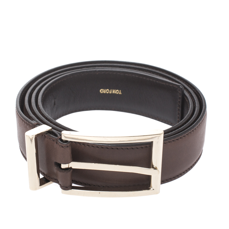 

Tom Ford Brown Leather Buckle Belt Size