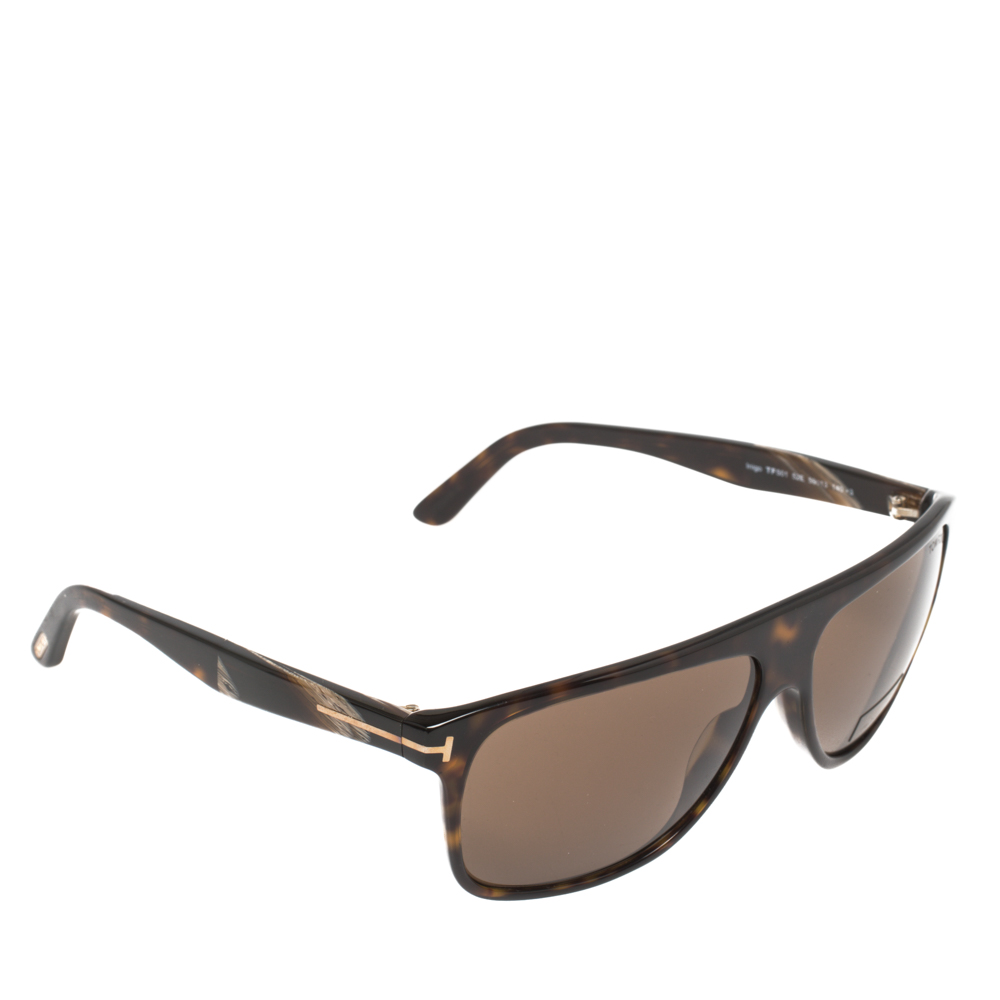 Pre-owned Tom Ford Dark Havana/ Brown Ft0501/s Square Sunglasses