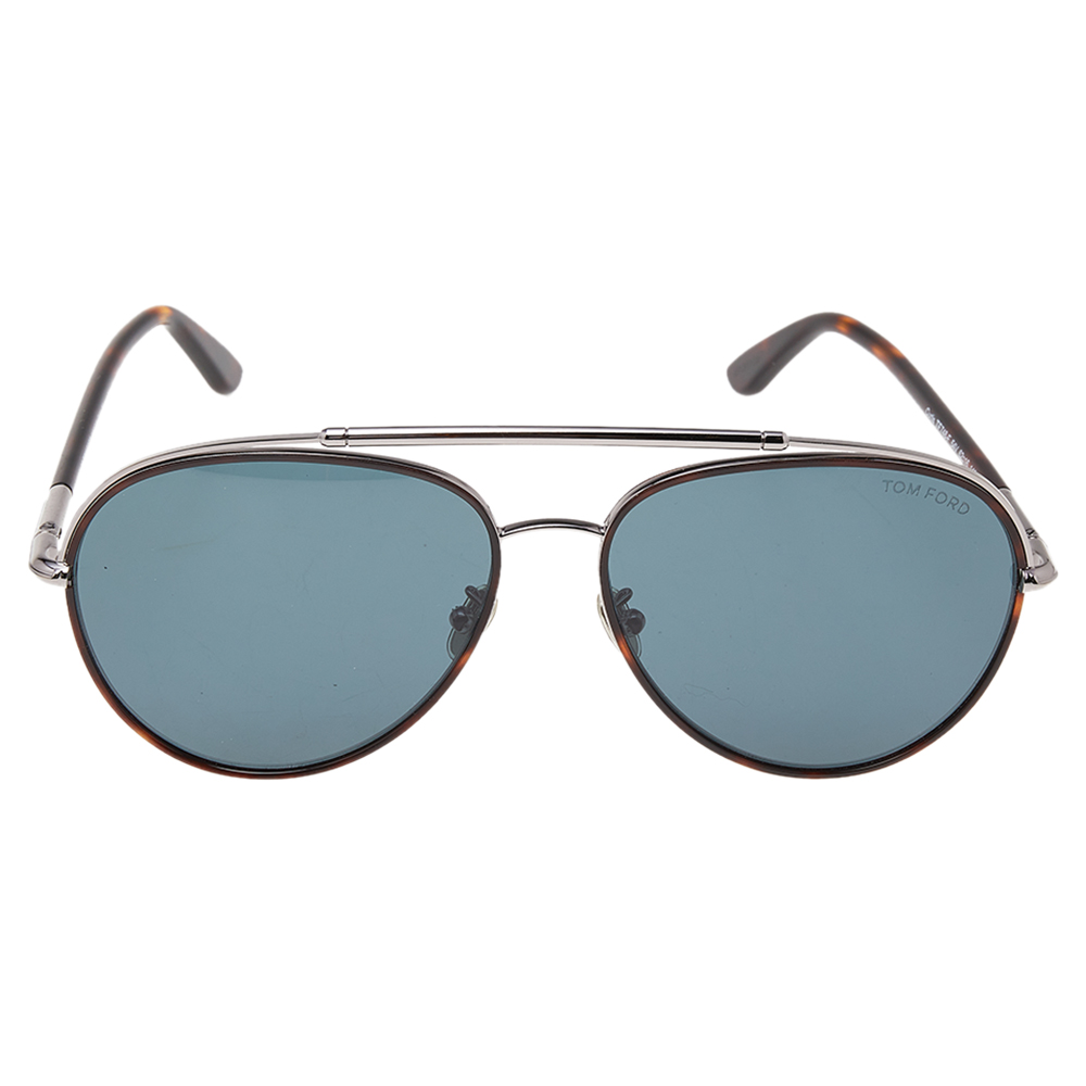 

Tom Ford Dark Havana/Teal Curtis TF748-F Pilot Sunglasses, Blue