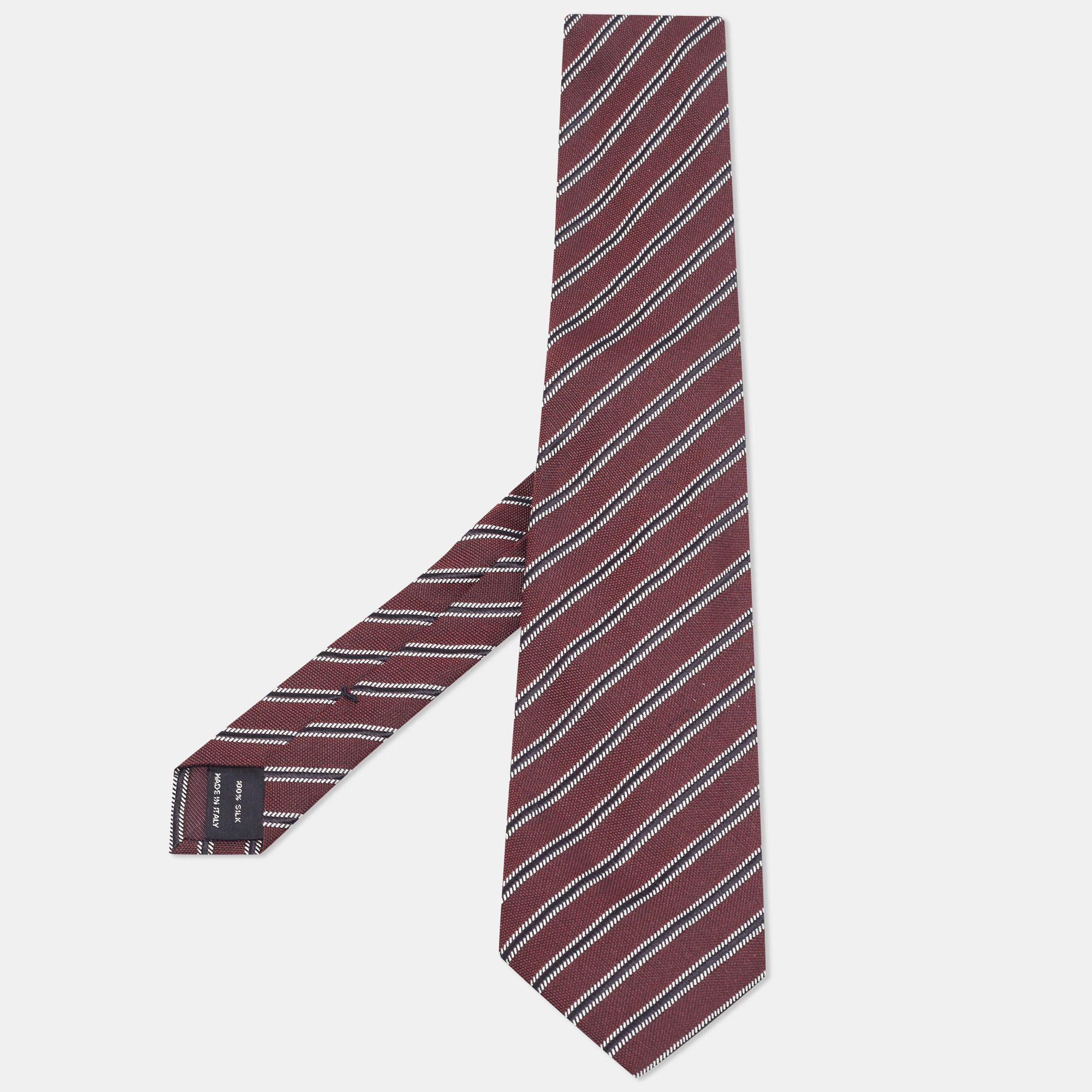 Pre-owned Tom Ford Brown Diagonal Stripe Patterned Silk Tie