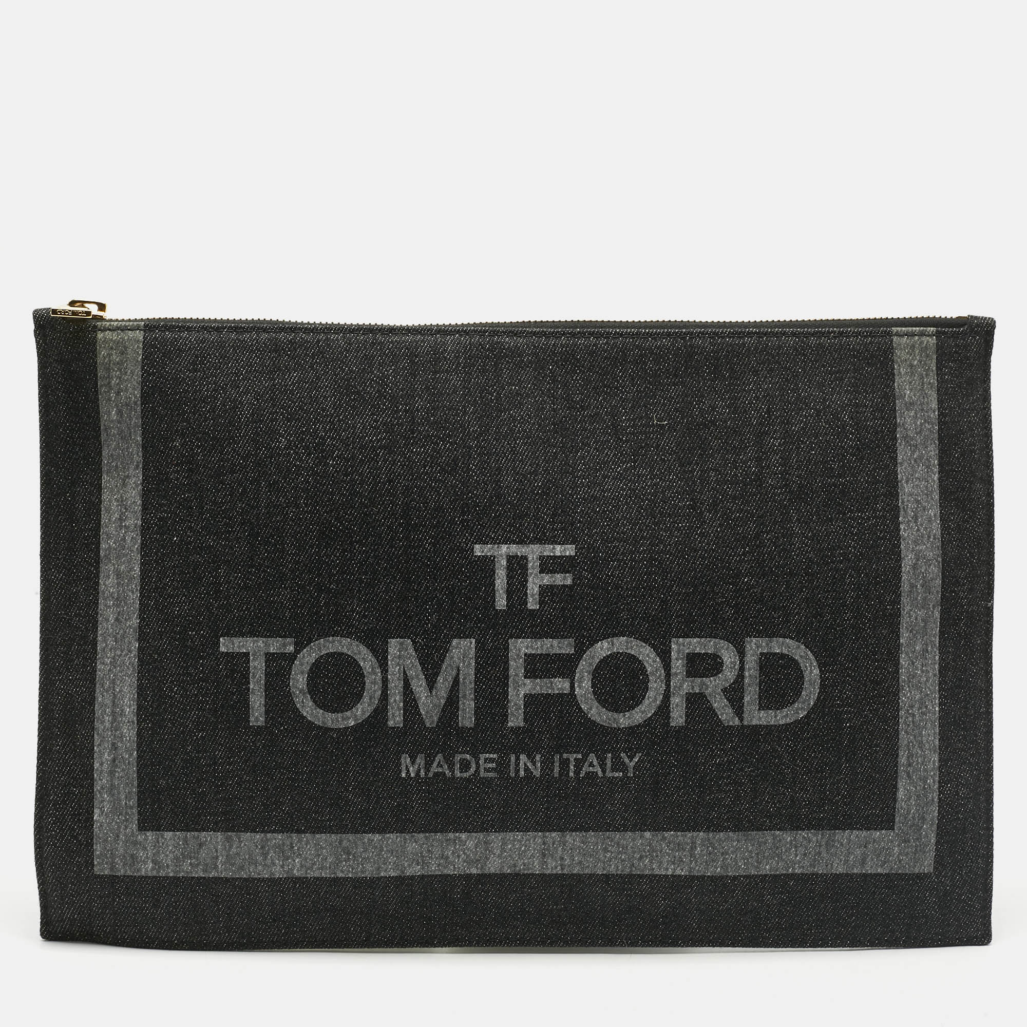 Pre-owned Tom Ford Black/grey Denim Flat Zipped Pouch