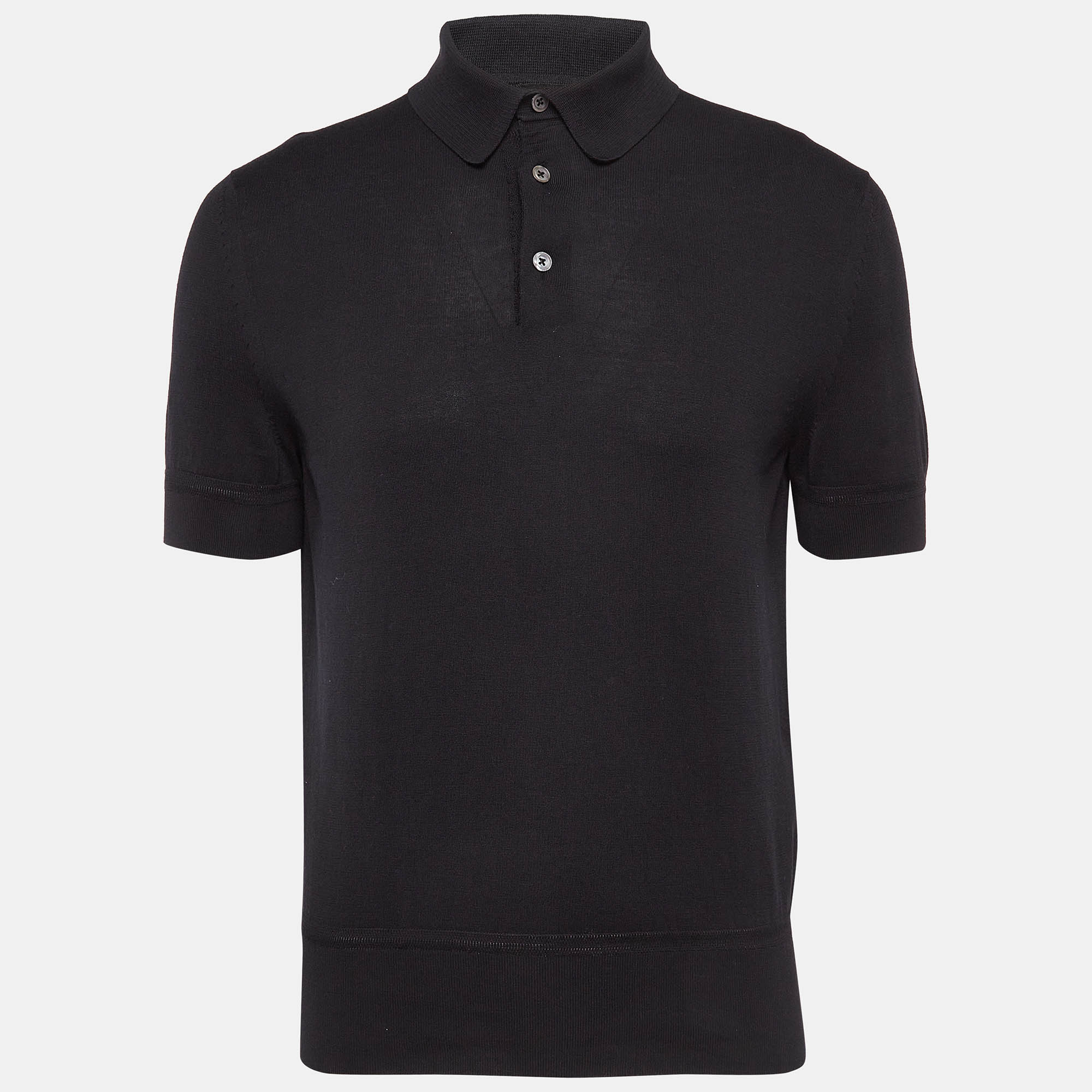 

Tom Ford Black Cotton Knit Polo T-Shirt L