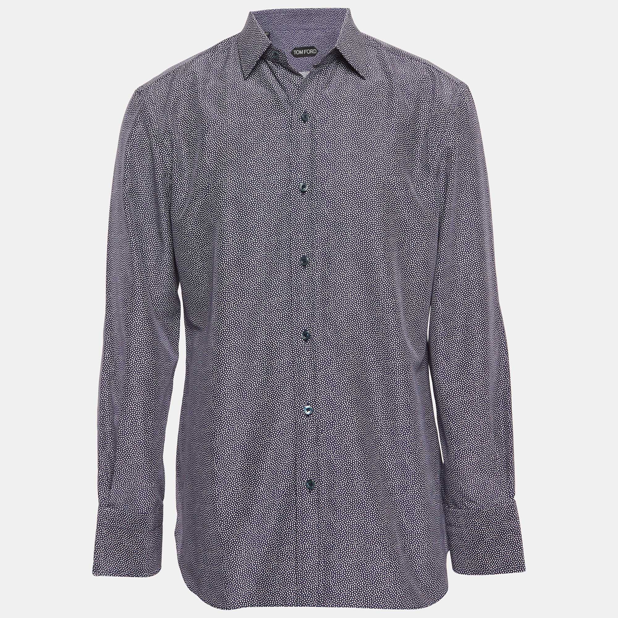 Pre-owned Tom Ford Blue Dotted Cotton & Silk Buttoned-up Shirt L