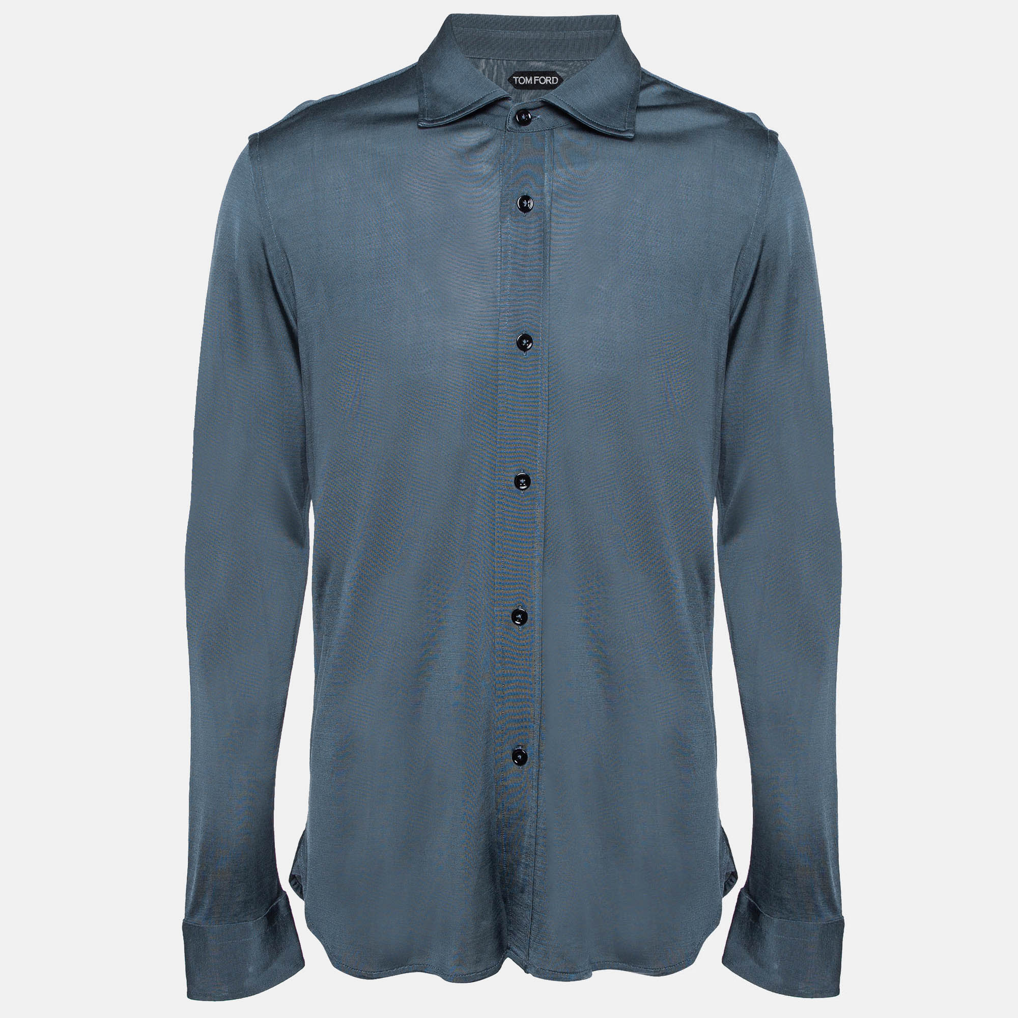 

Tom Ford Blue Stretch Knit Button Front Shirt XL