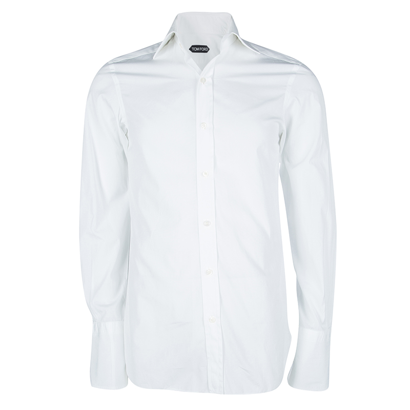 Tom Ford White Cotton Long Sleeve Button Front Tuxedo Shirt S