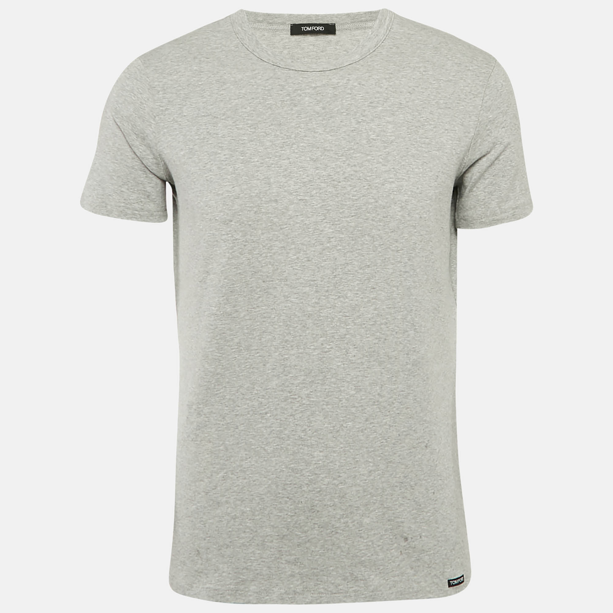 Pre-owned Tom Ford Grey Melange Jersey Crew Neck T-shirt L