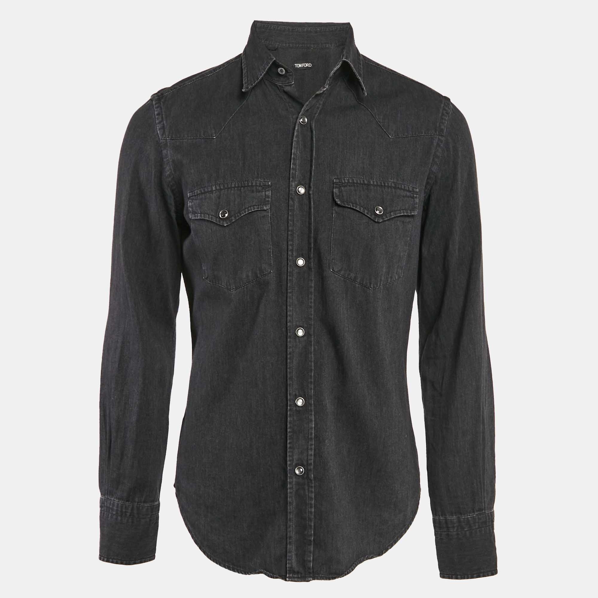 

Tom Ford Black Faded Denim Button Front Shirt M