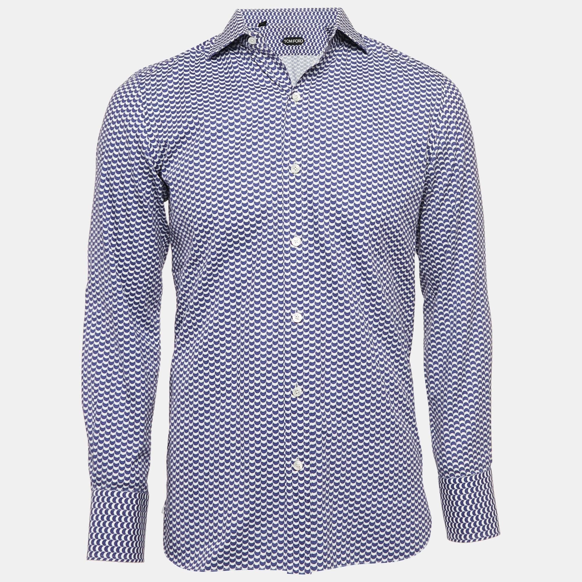 

Tom Ford Blue Printed Cotton Long Sleeve Shirt M