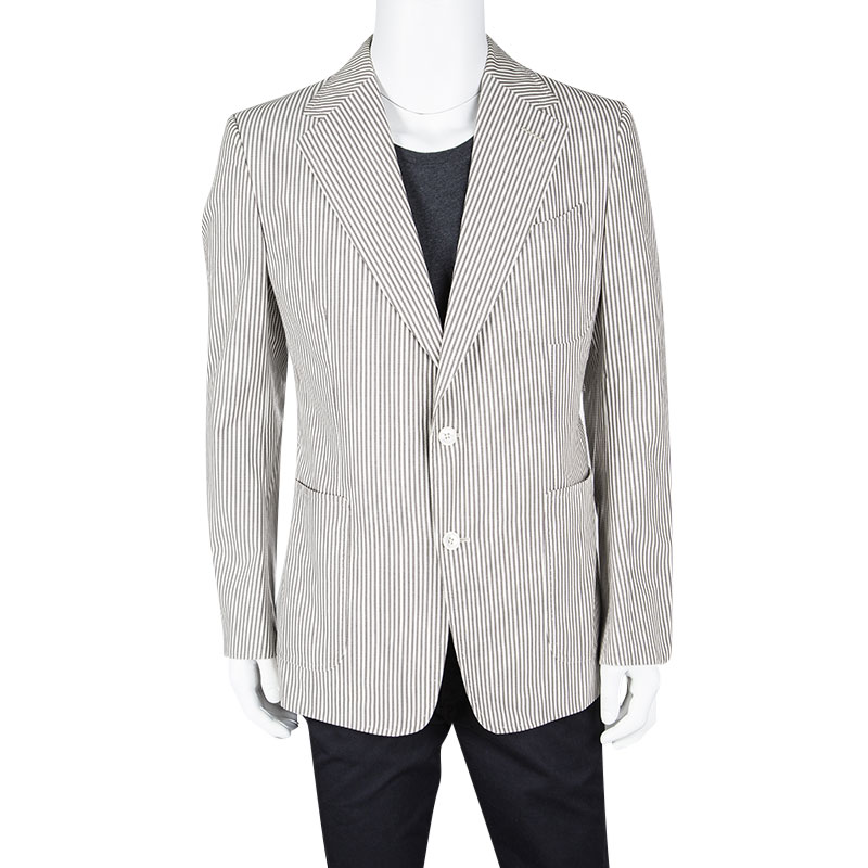 

Tom Ford Brown and White Striped Cotton Basic Base Blazer