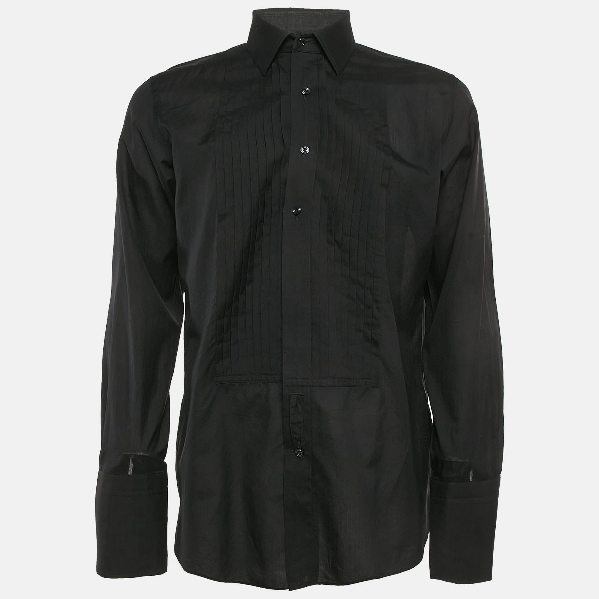 

Tom Ford Black Pleated Cotton Long Sleeve Shirt L