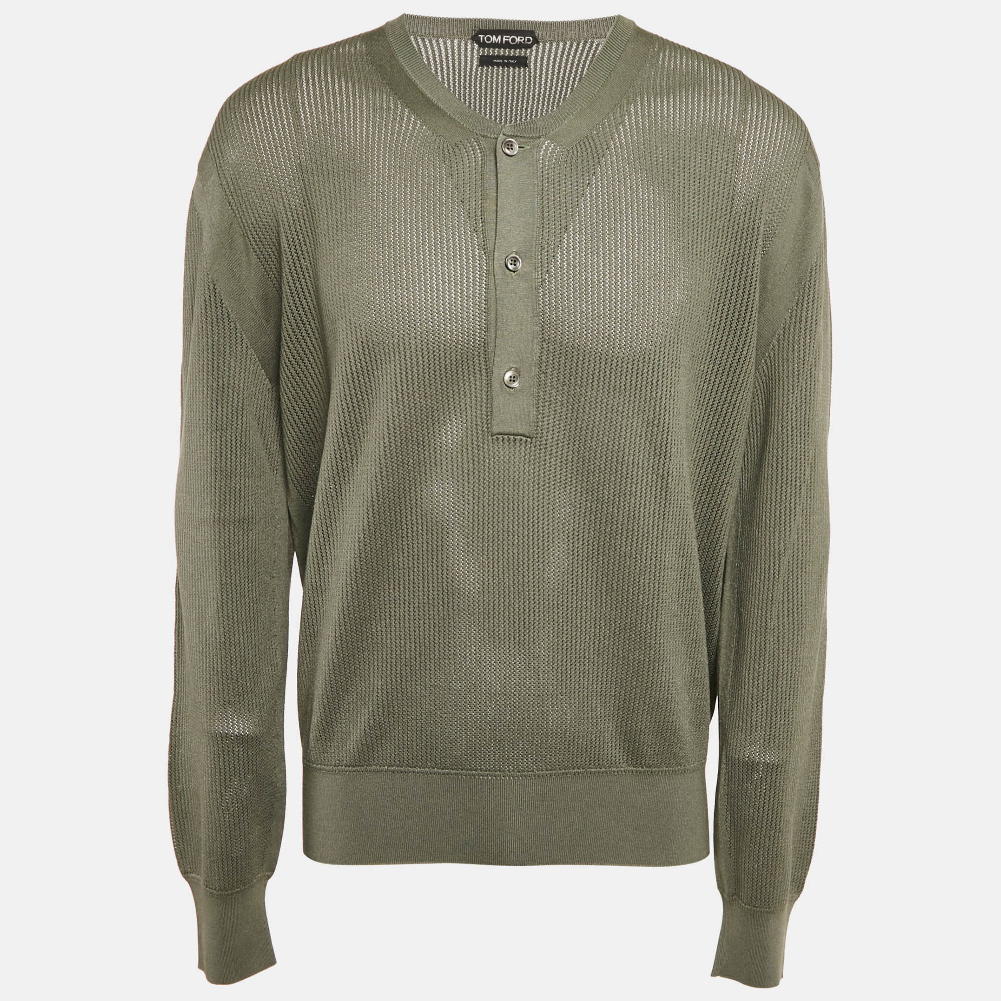 

Tom Ford Green Knit Henley Neck T-Shirt XXL