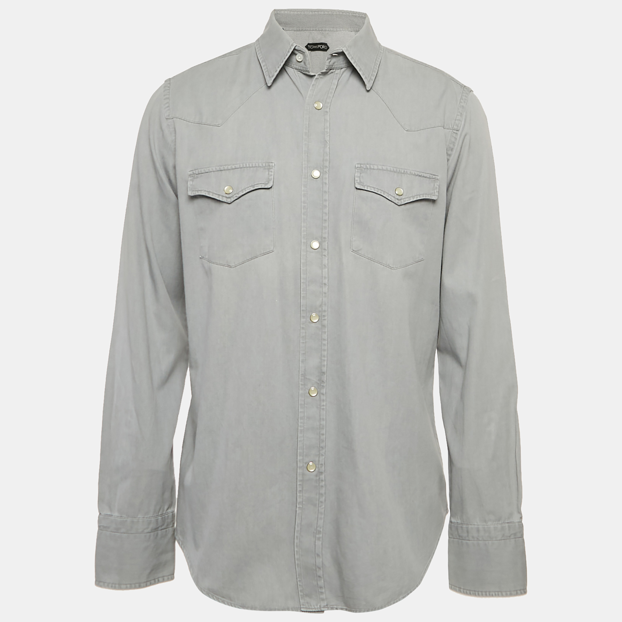 

Tom Ford Grey Cotton Button Front Full Sleeve Shirt XL