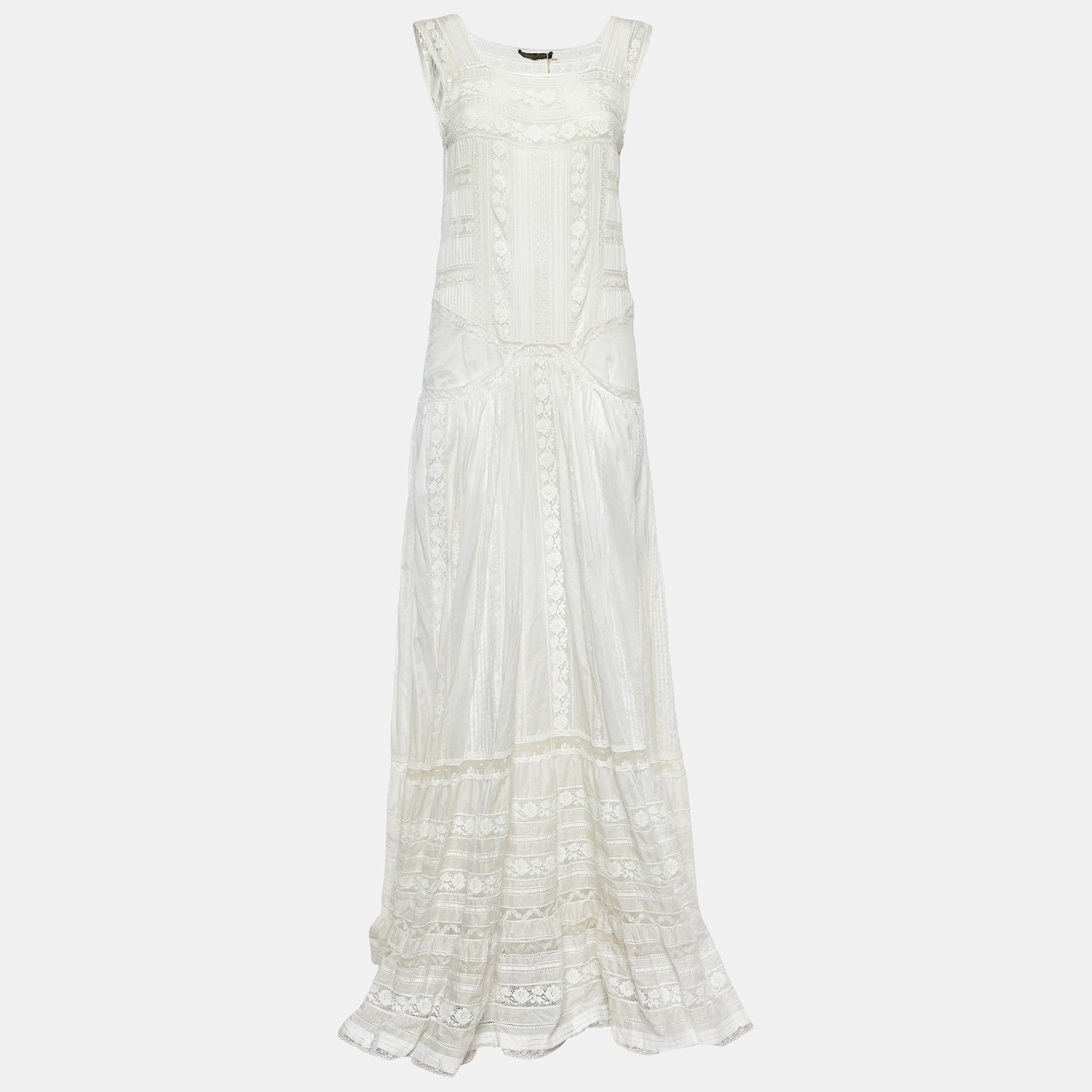 

Roberto Cavalli White Cotton & Lace Sleeveless Maxi Dress S