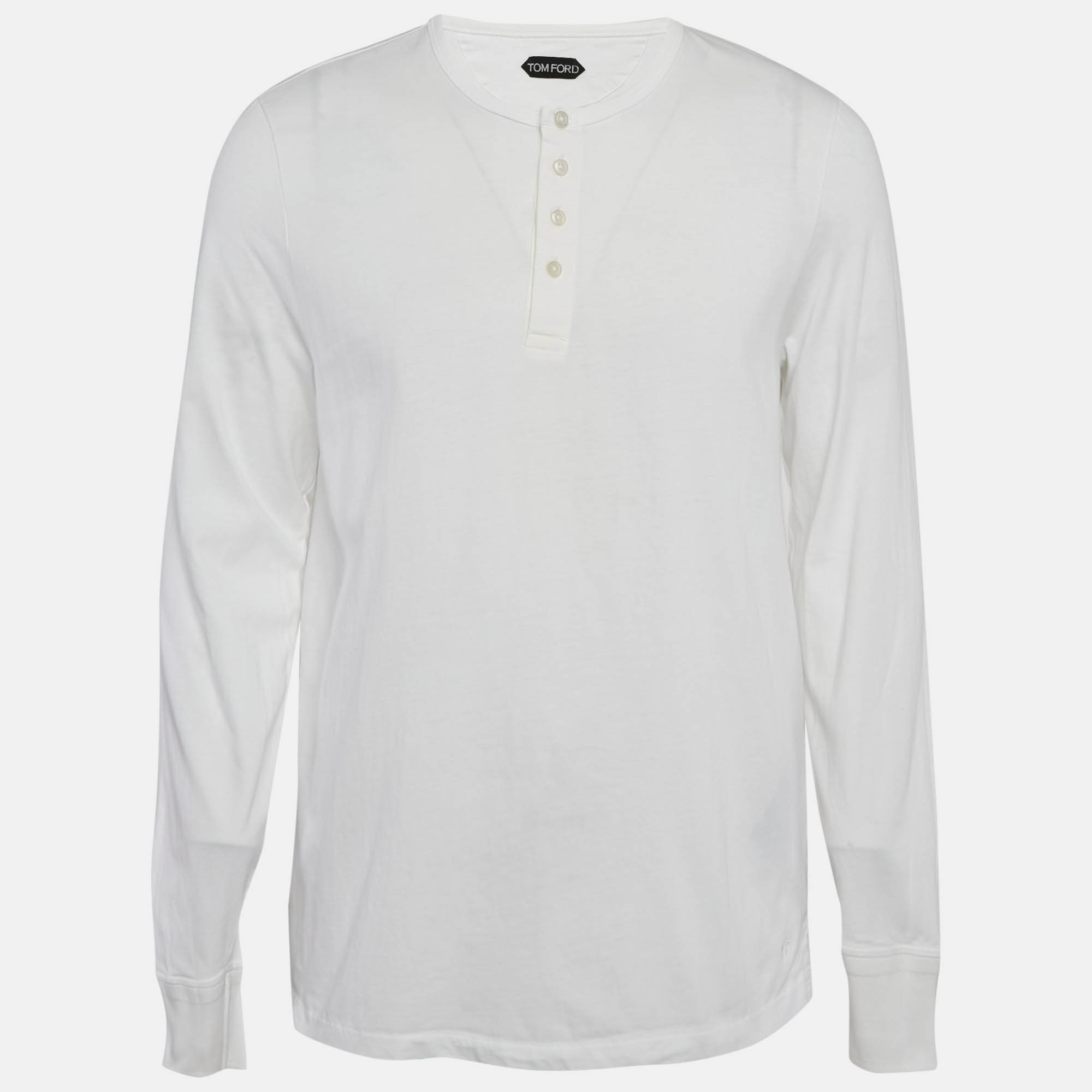 

Tom Ford White Cotton Long Sleeve Henley T-Shirt XXXL