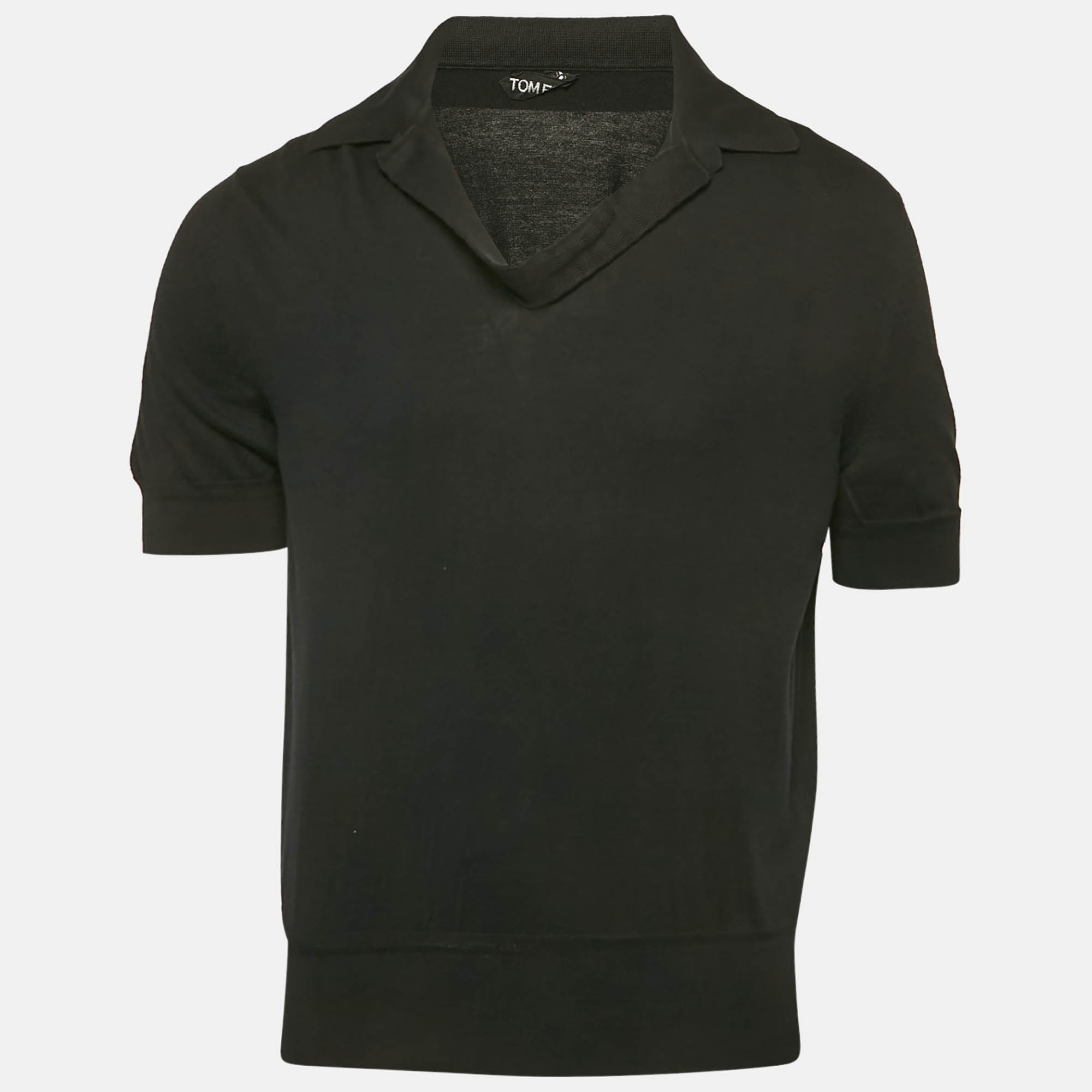 

Tom Ford Black Cotton Knit Polo T-Shirt XXL
