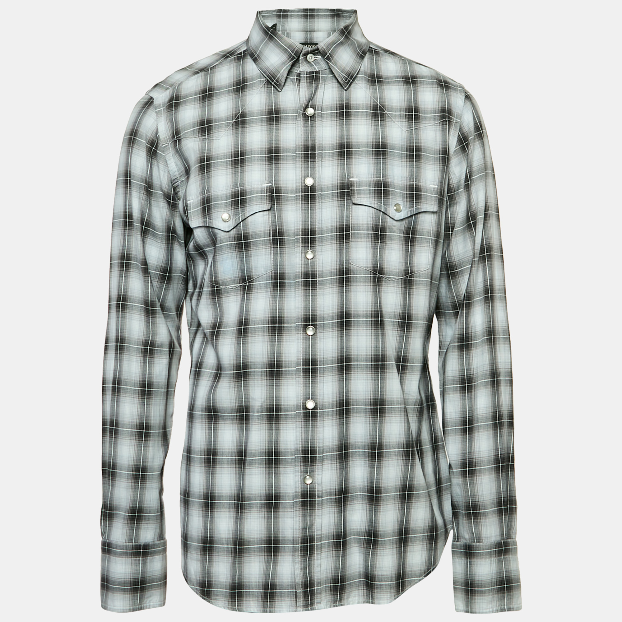 

Tom Ford Grey Checked Cotton Full Sleeve Shirt XL
