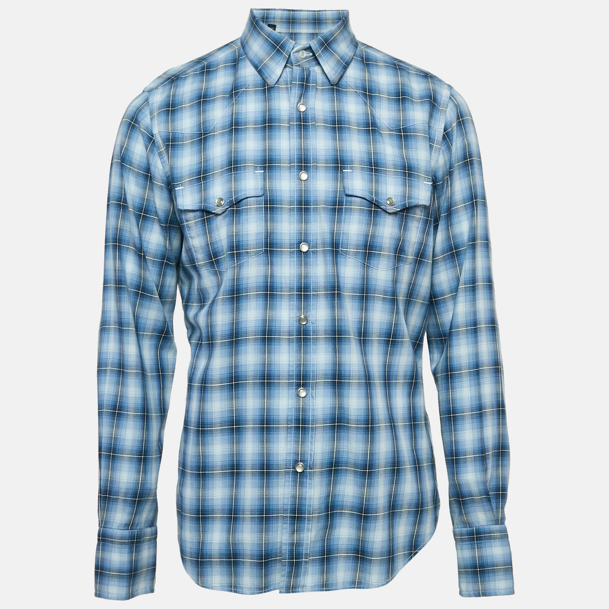 

Tom Ford Blue Checked Cotton Full Sleeve Shirt XL