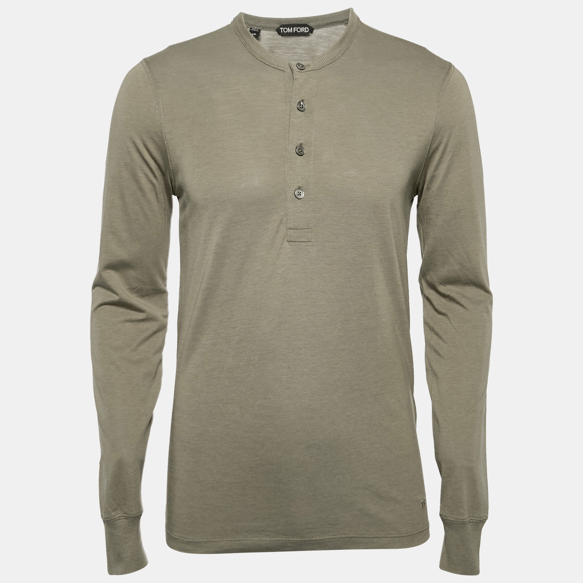 

Tom Ford Green Jersey Long Sleeve Henley Neck T-Shirt M