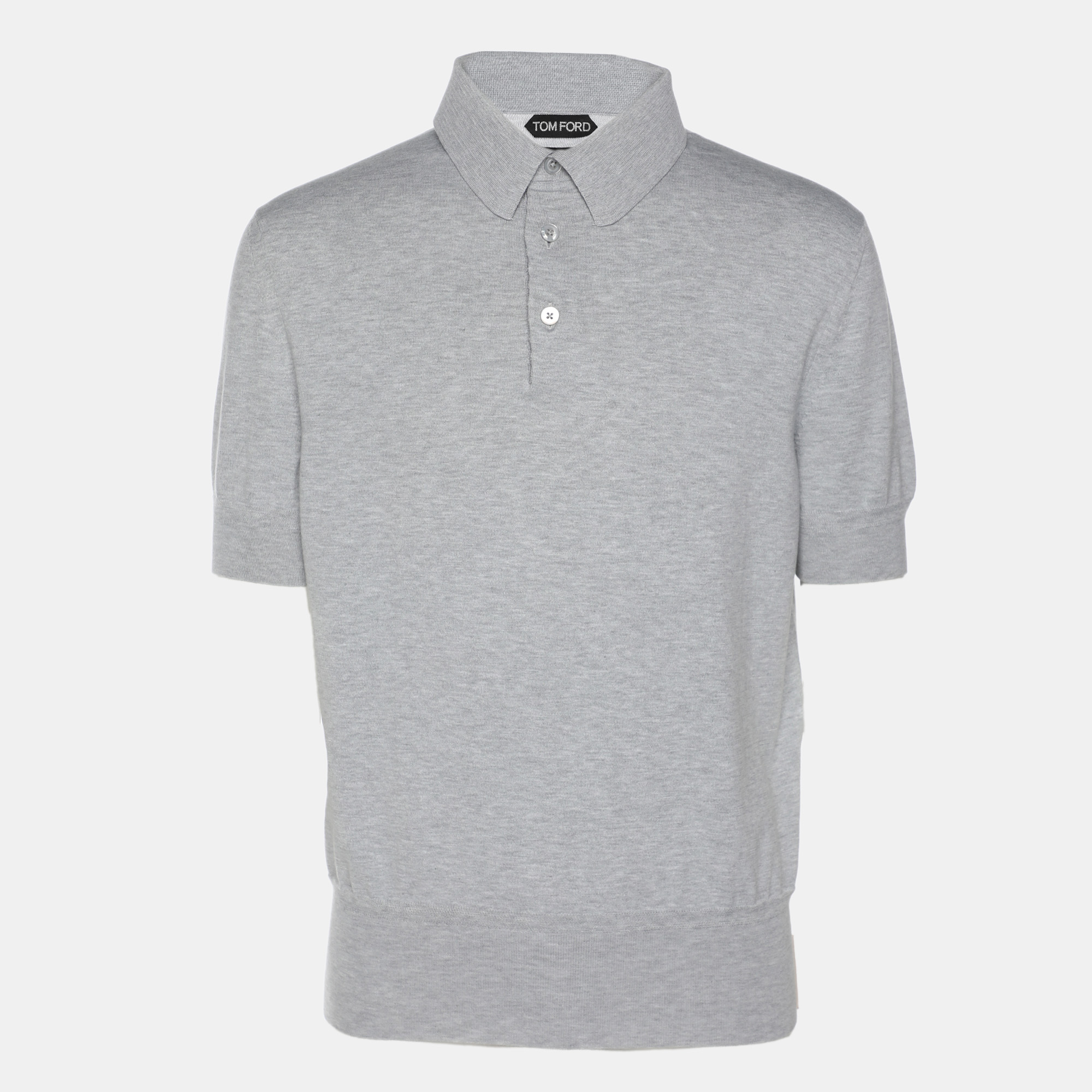 

Tom Ford Grey Cotton Knit Polo T-Shirt XL