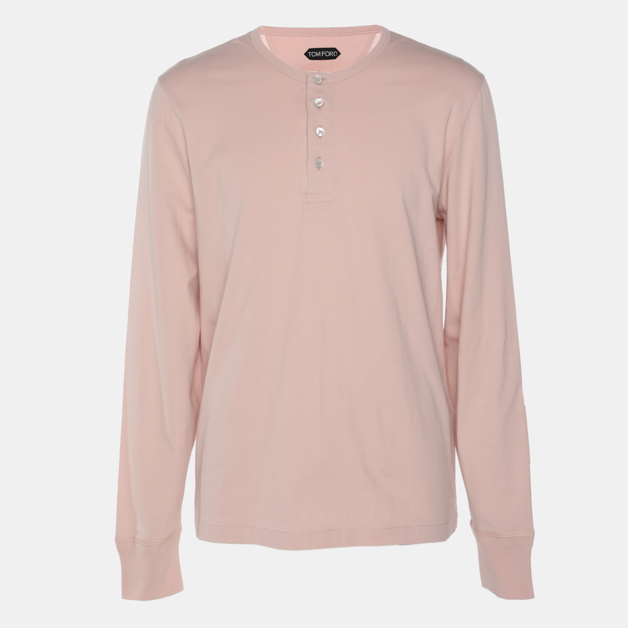 

Tom Ford Pink Cotton Knit Long Sleeve Henley T-Shirt XL