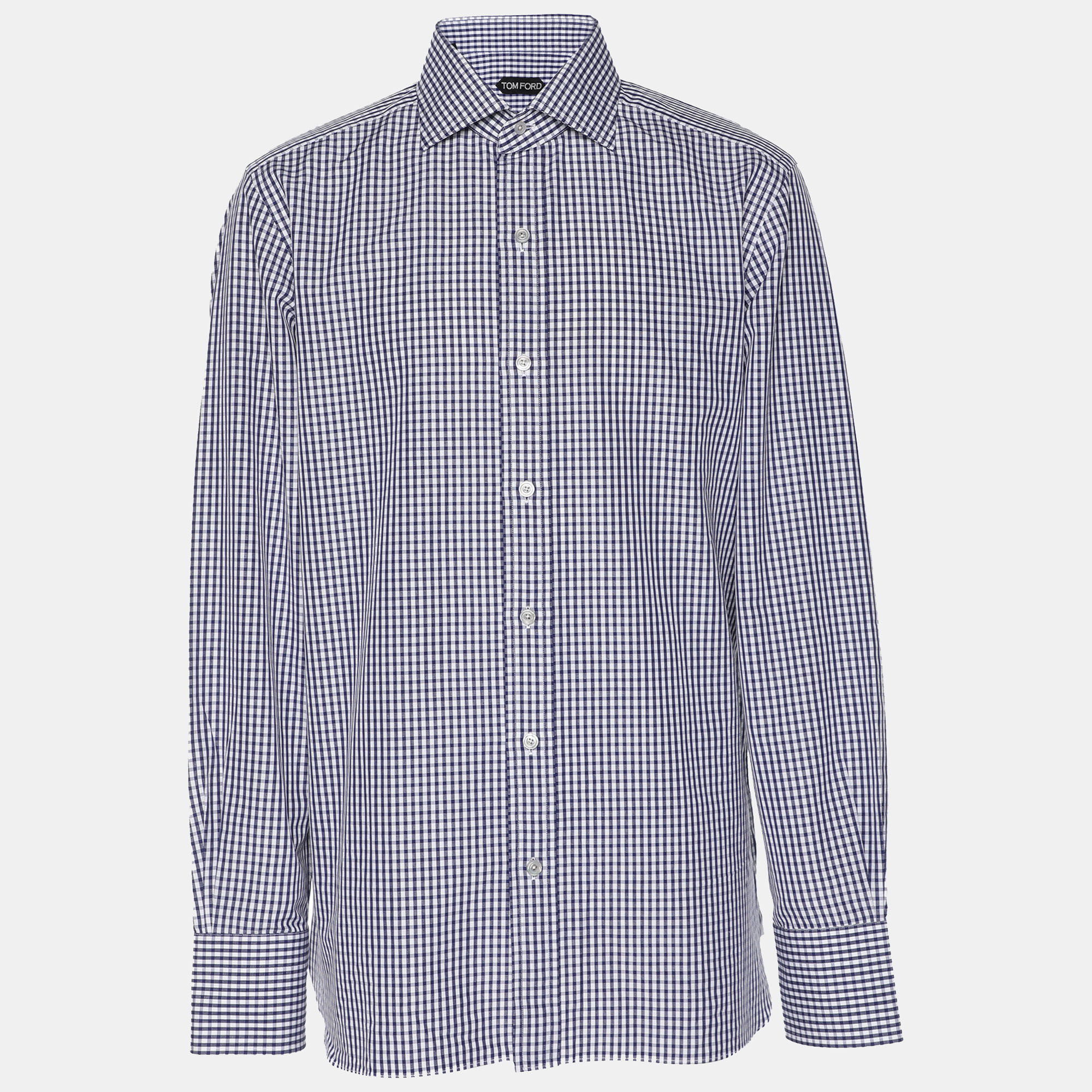 

Tom Ford Monochrome Gingham Check Cotton Shirt XXL, Blue
