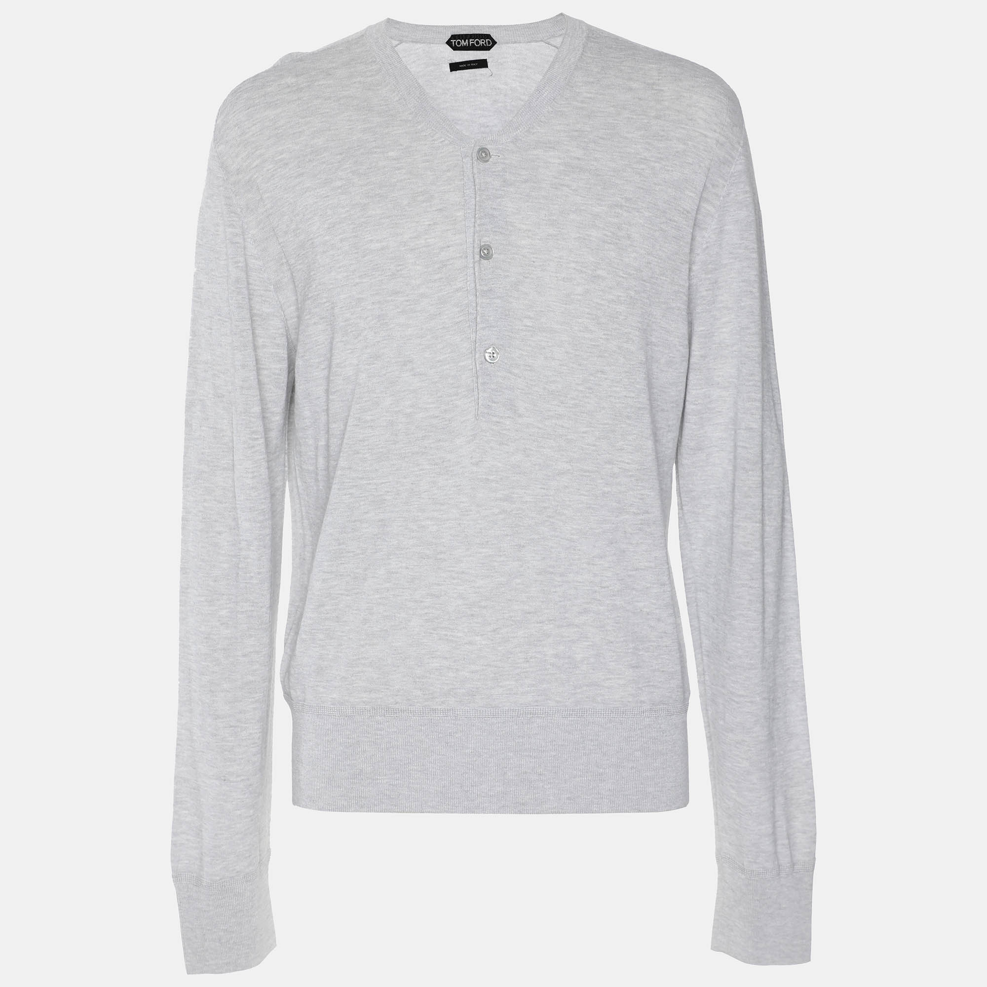 

Tom Ford Grey Jersey Full Sleeve Henley T-Shirt L