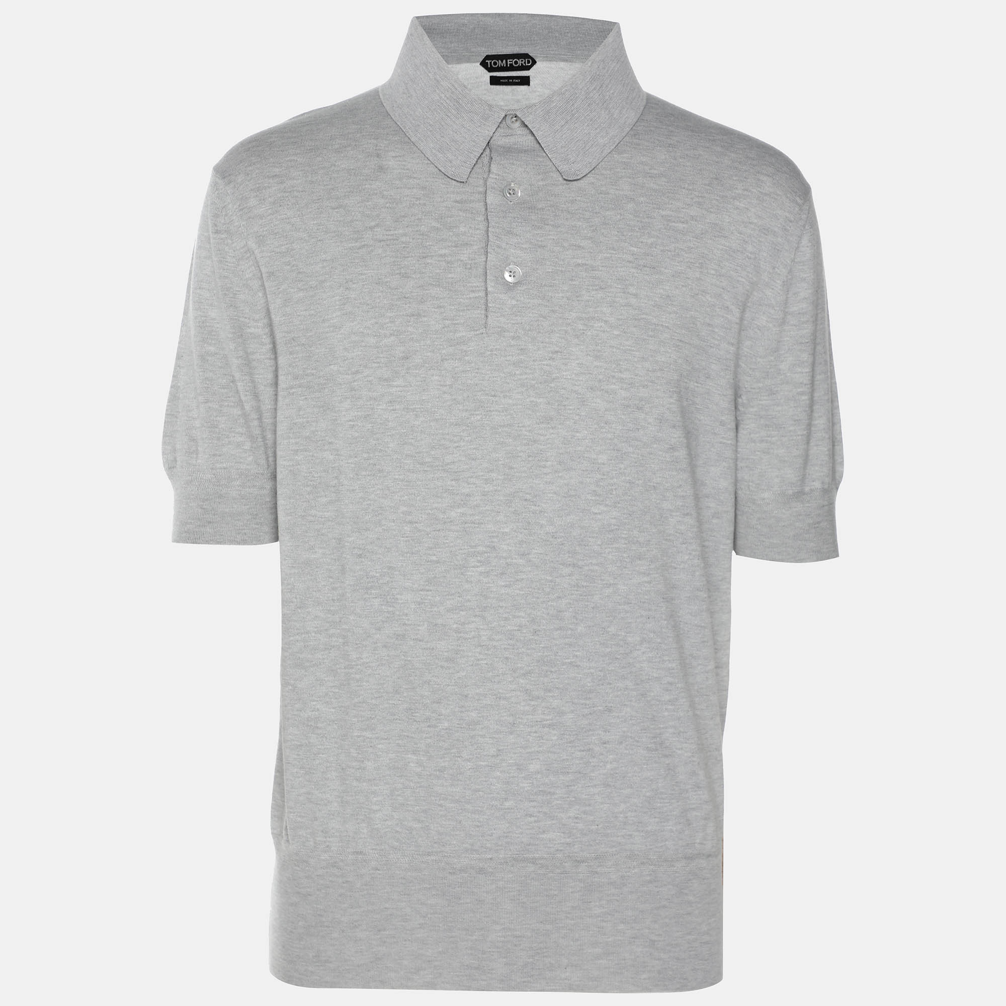 

Tom Ford Grey Cotton Knit Polo T-Shirt XL