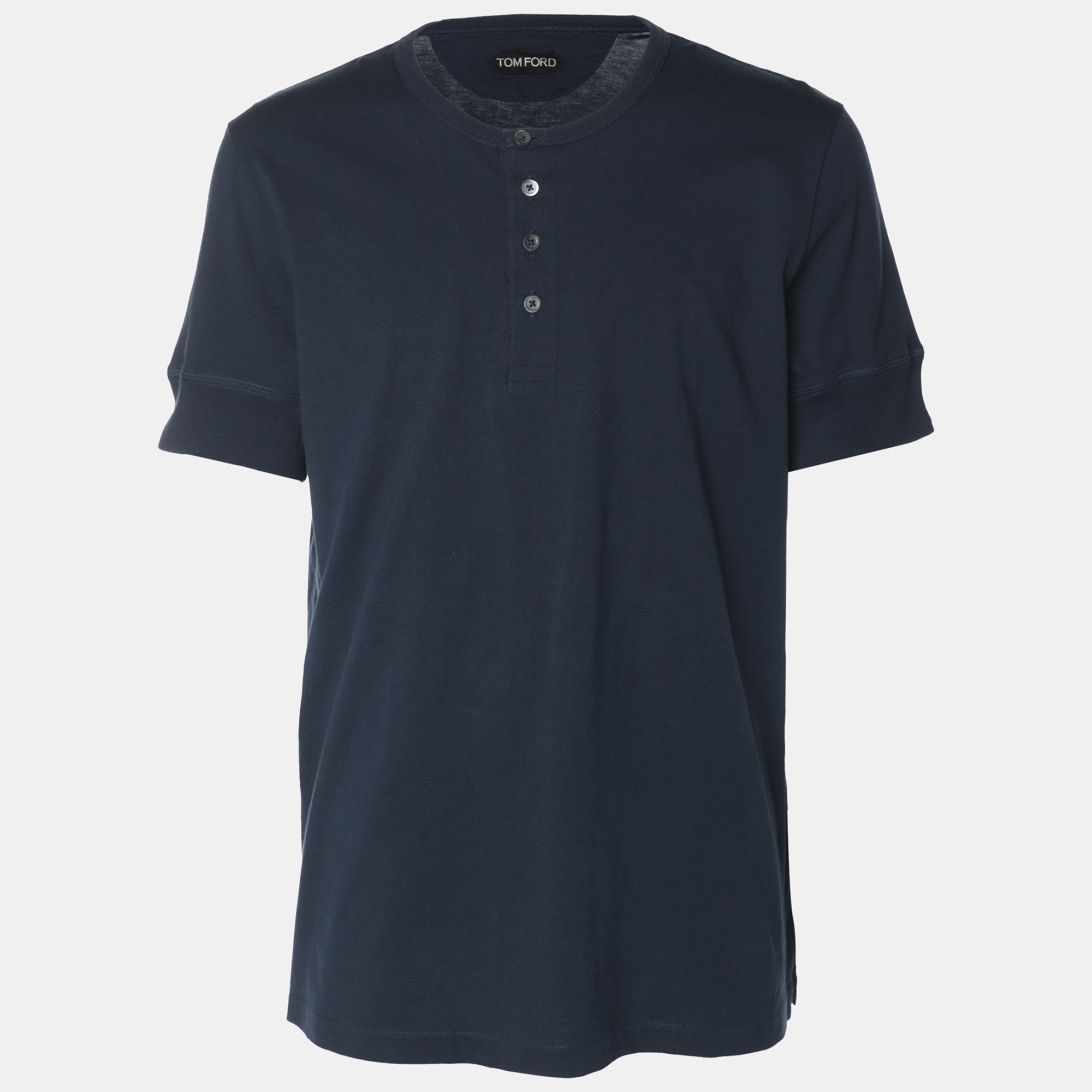 

Tom Ford Navy Blue Cotton Knit Henley Neck T-Shirt XL