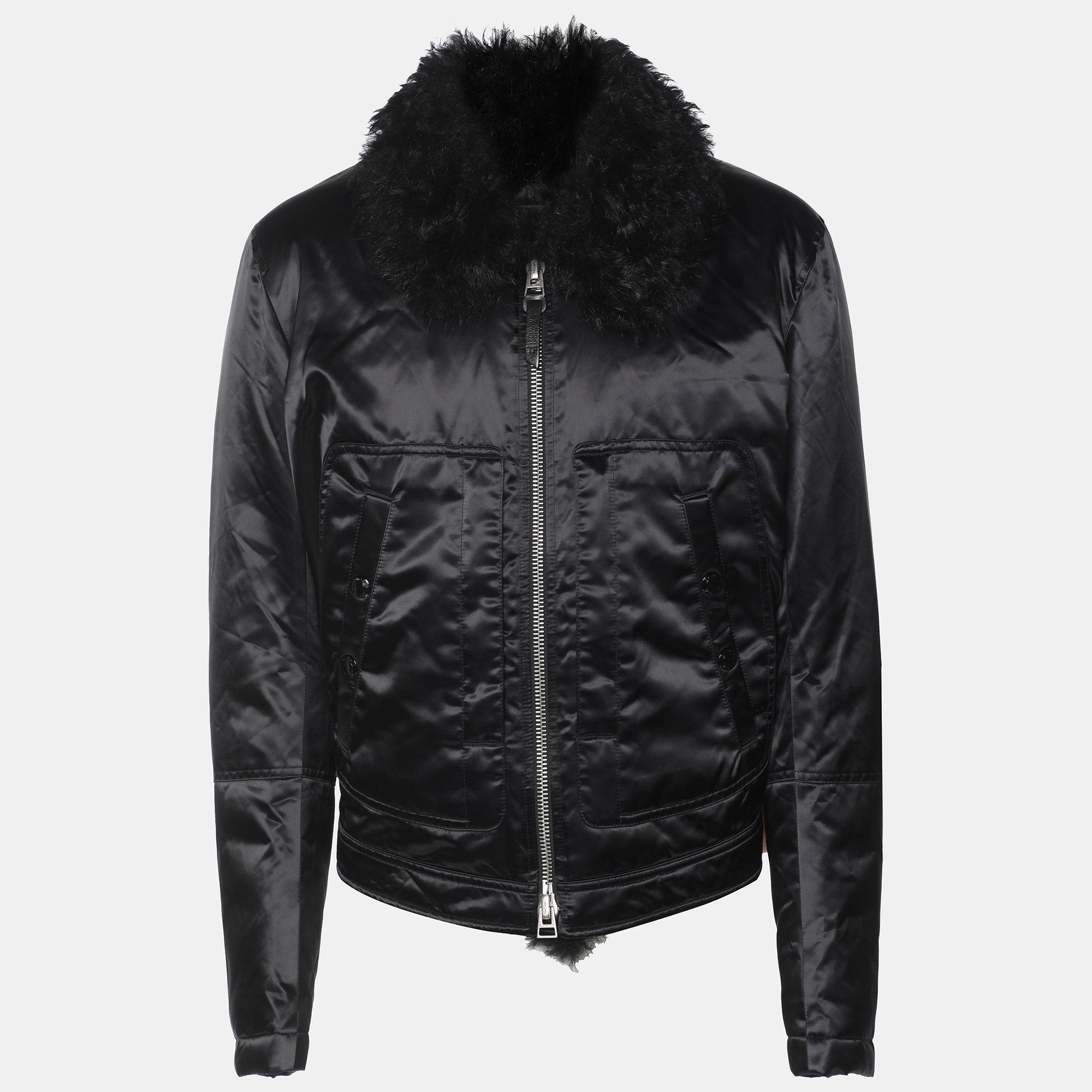 

Tom Ford Black Nylon Fur-Trim Jacket L