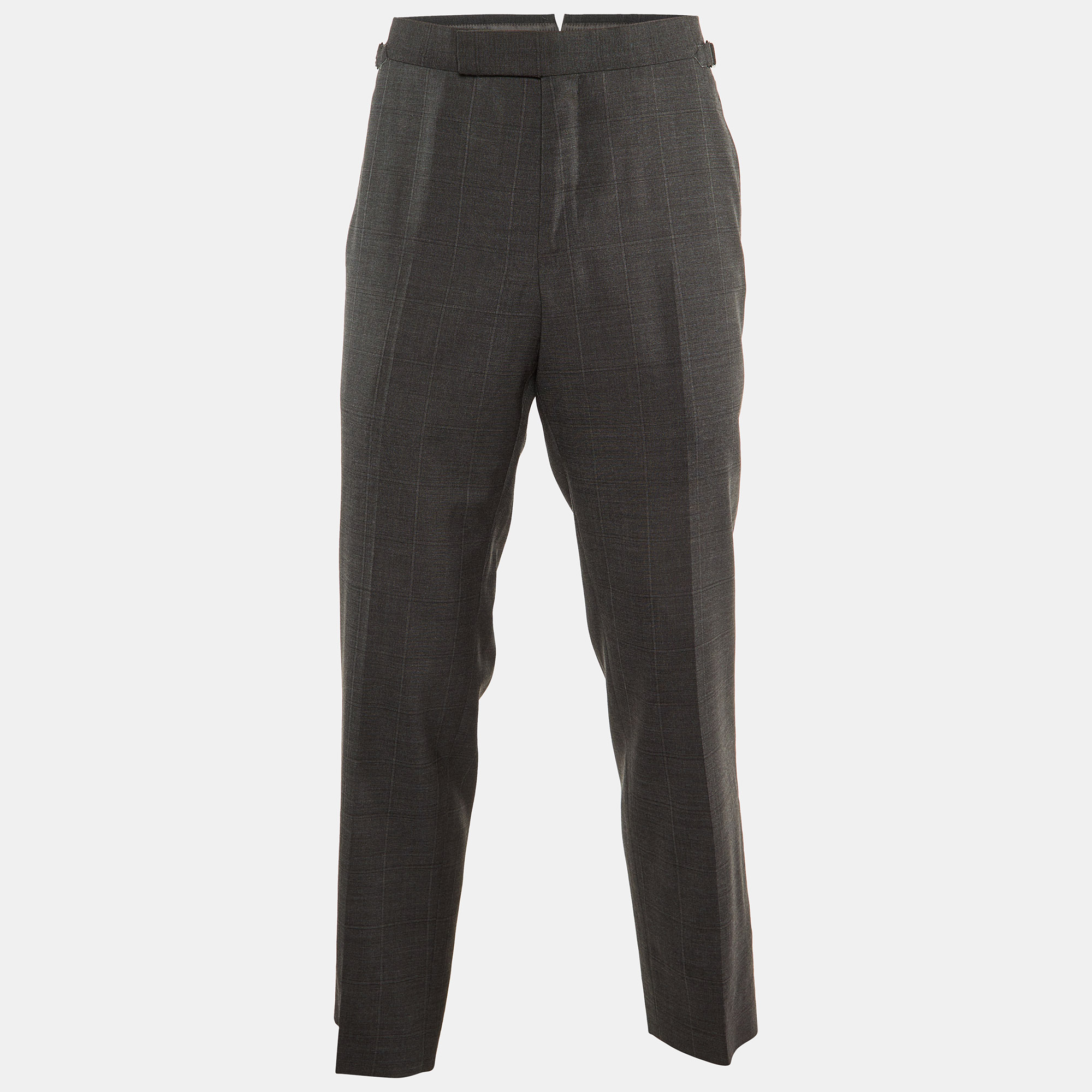 

Tom Ford Dark Grey Check Pattern Wool Tailored Pants L