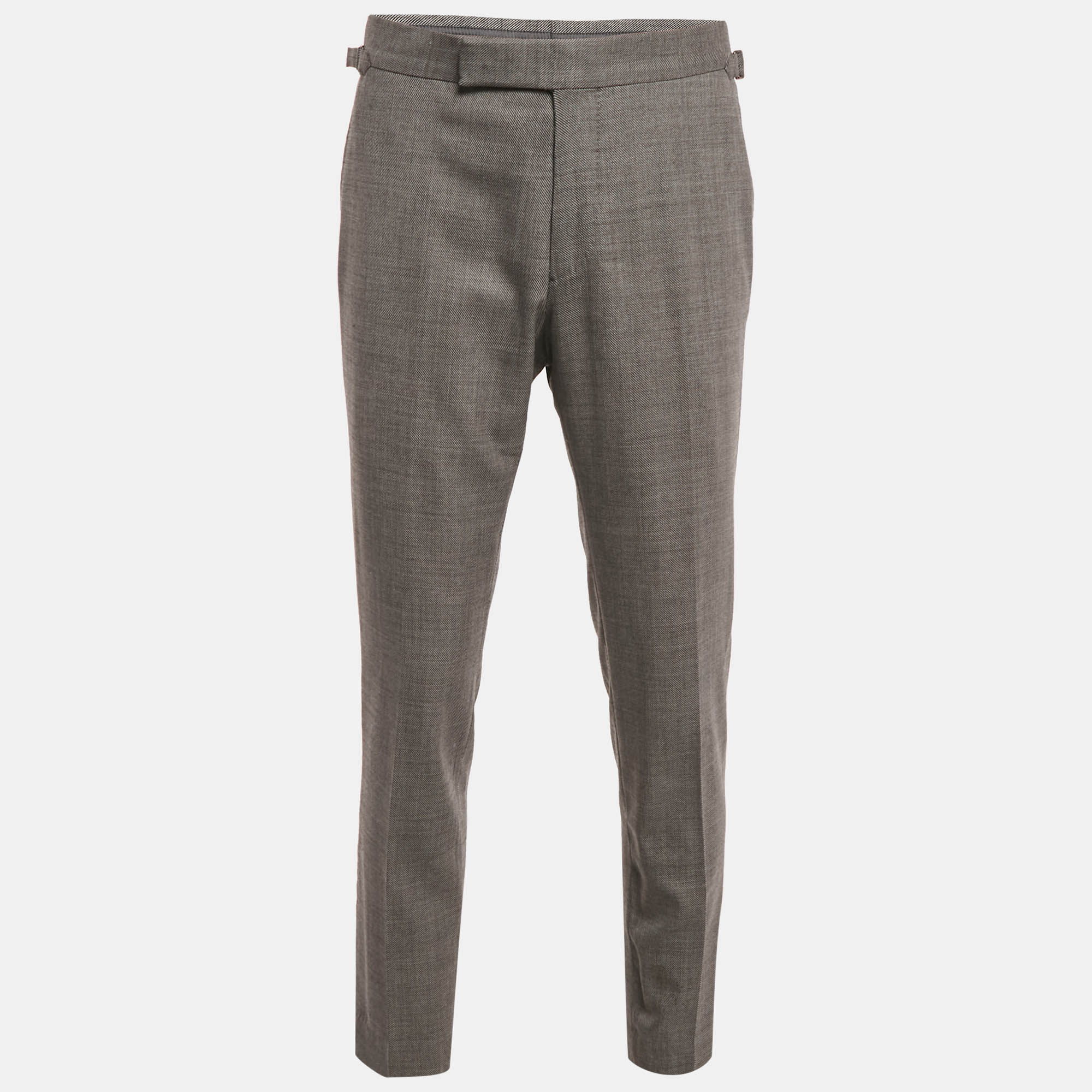 Pre-owned Tom Ford Grey Patterned Wool Tailored Trousers L In Gray