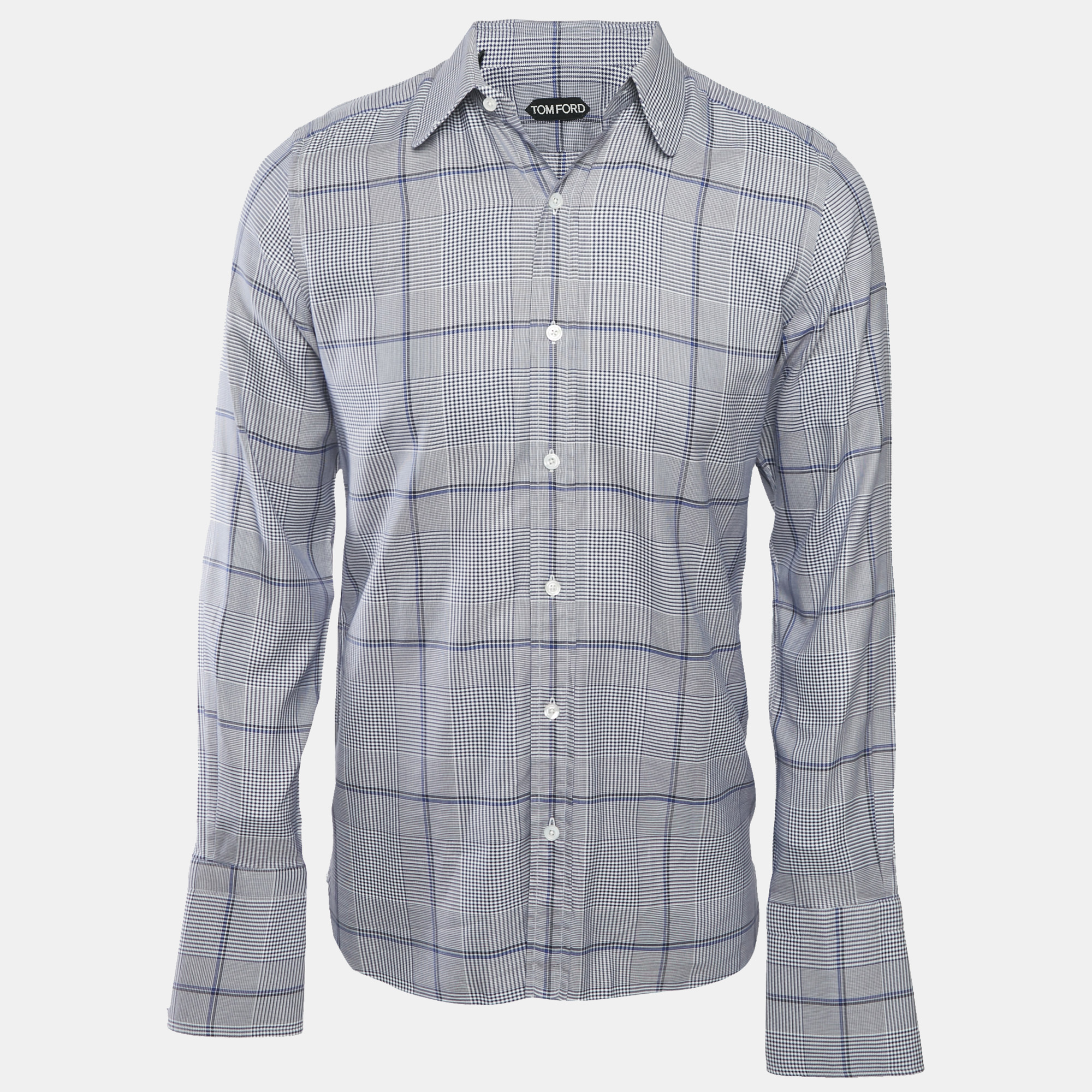 

Tom Ford Blue Houndstooth Cotton Long Sleeve Shirt L