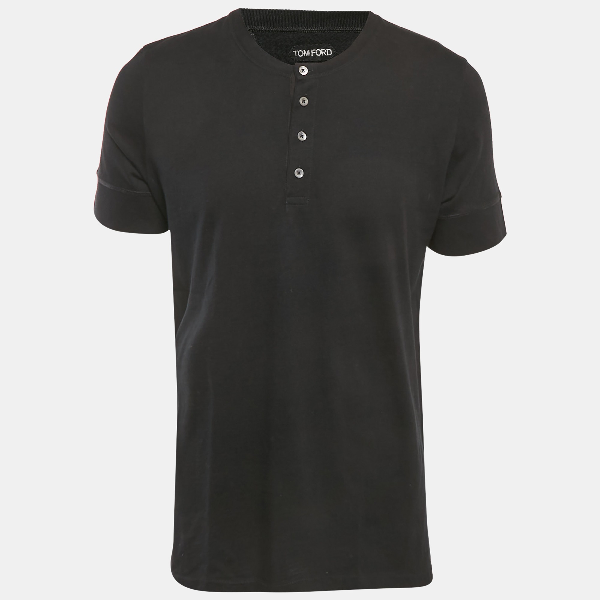 

Tom Ford Black Cotton Knit Henley Neck T-Shirt 3XL, Navy blue