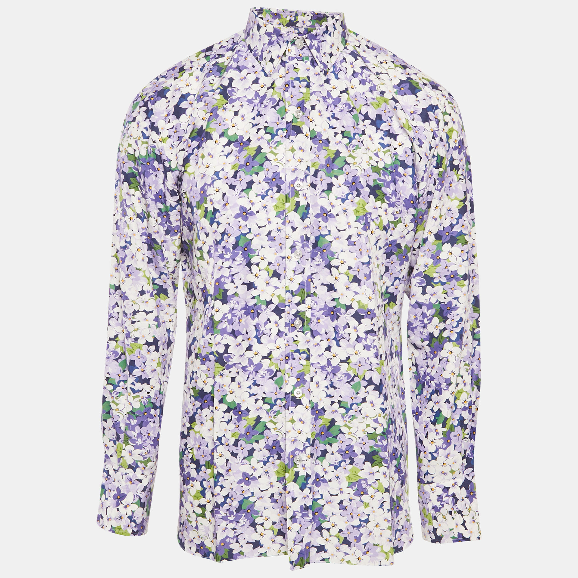 

Tom Ford Purple Floral Print Cotton Blend Button Front Shirt L